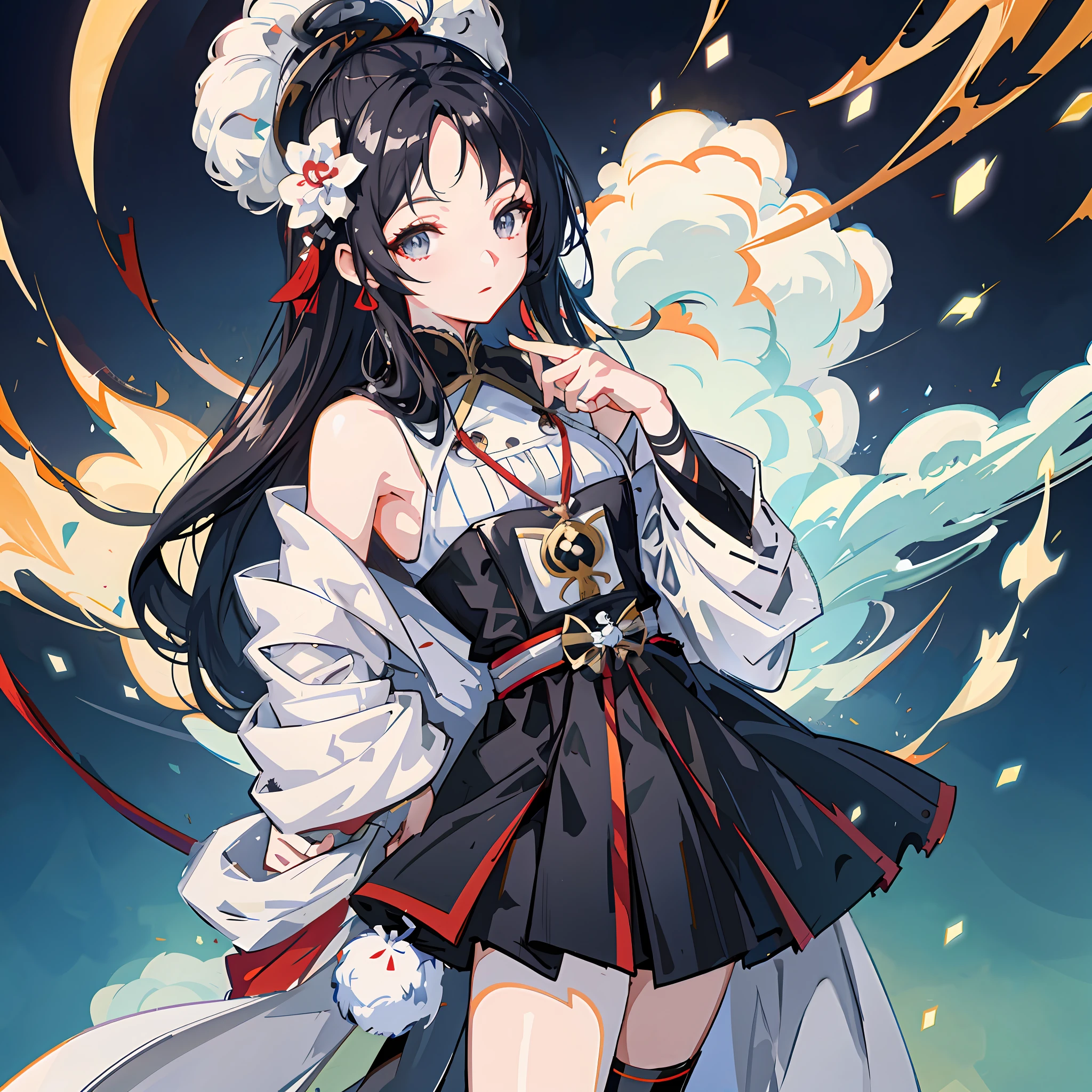 Anime girl wearing black and white dress,There is a red and white flower on the hair, style of anime4 K, cute anime waifu in a nice dress, anime moe art style, azur lane style, A scene from the《azur lane》videogame, Onmyoji detailed art, Anime art wallpaper 8 K, Anime art wallpaper 4k, Anime art wallpaper 4 K, Official artwork
