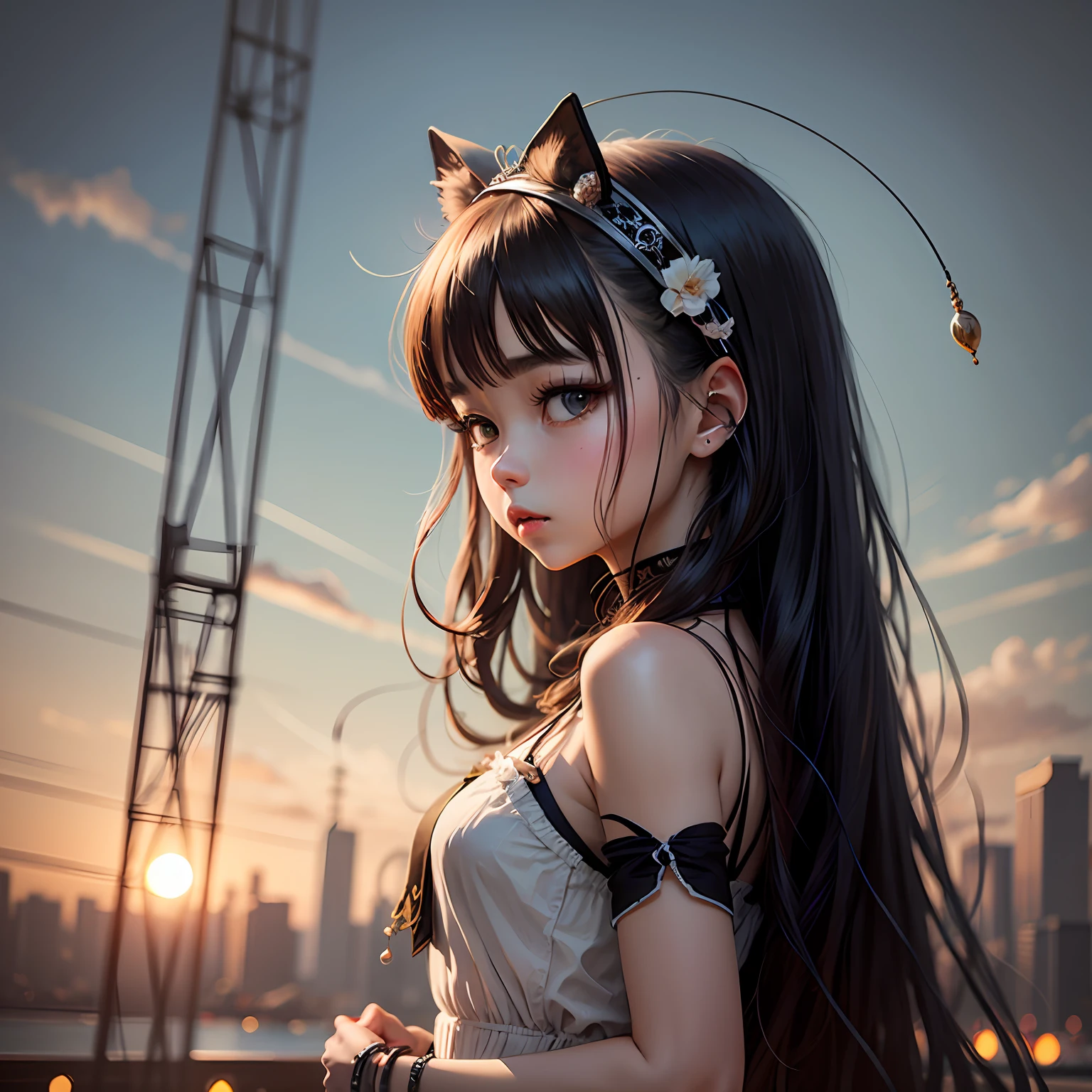 animesque。Beautuful Women。Wire Art。Background Black。 --auto --s2