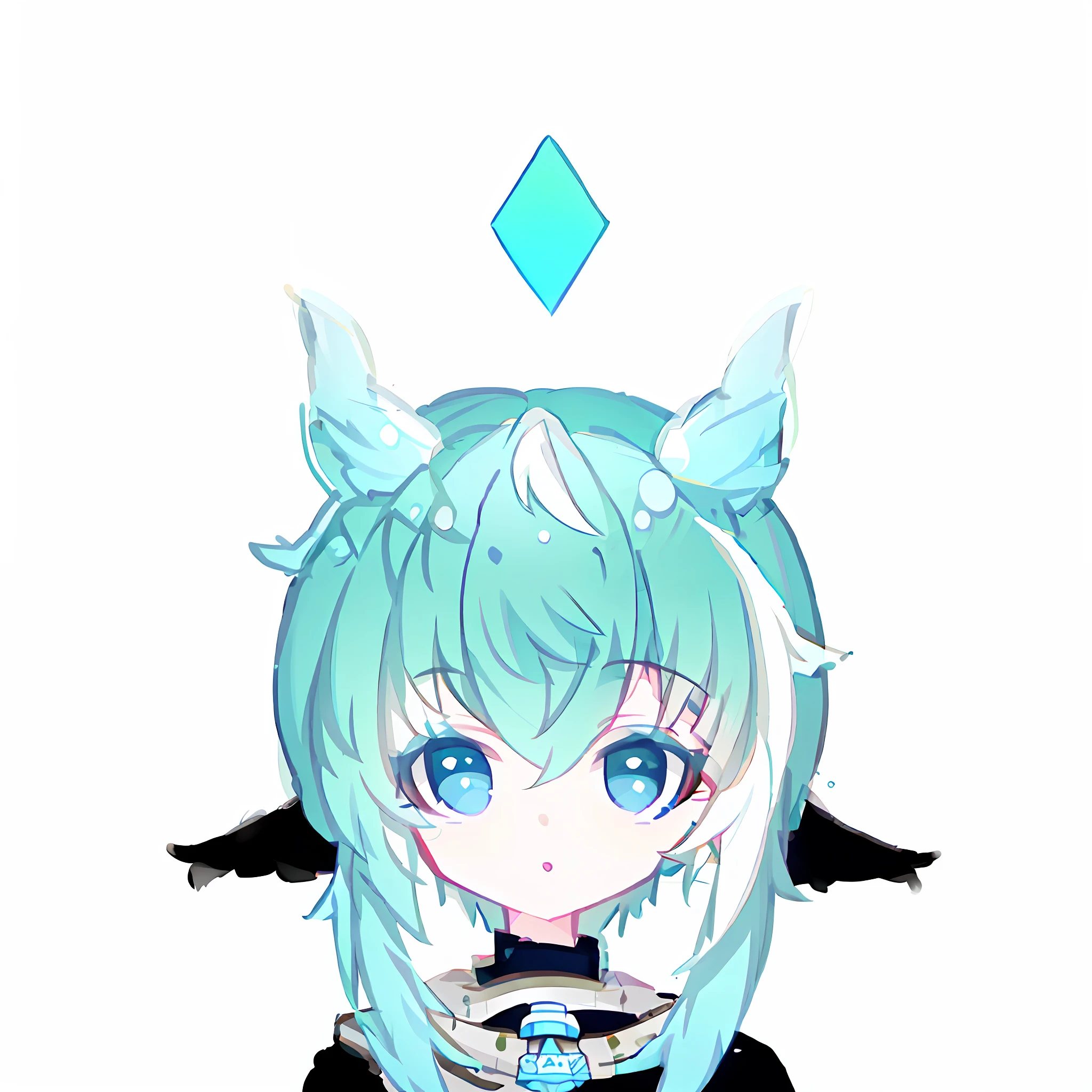 Heterochromic pupils，Left eye gray，The right eye is blue，cyanhair，White pick dye，adolable，high-necksweater