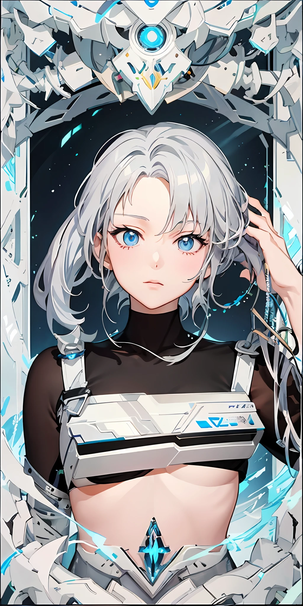 Anime figure，photograph of a woman, highly detailed exquisite fanart, cyborg - girl with silver hair, Detailed fanart, Digital anime illustration, kda, demon slayer rui fanart, Silver hair girl, Anime style portrait, Anime style illustration, comic artstyle, style of anime, Guviz-style artwork, Official artwork