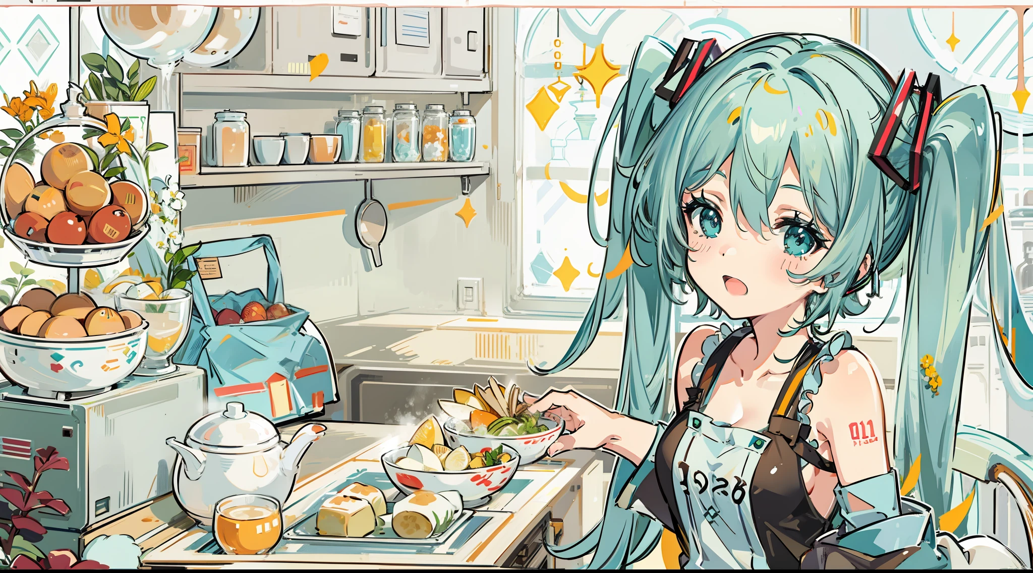 Big breasts Hatsune Miku,New Year's Kitchen Lady's Outfit