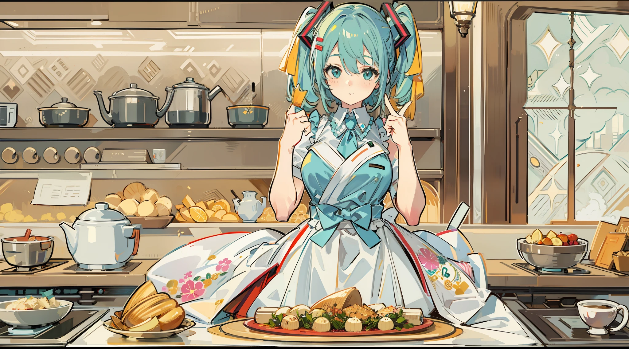 Big breasts Hatsune Miku，New Year's Kitchen Lady's Outfit