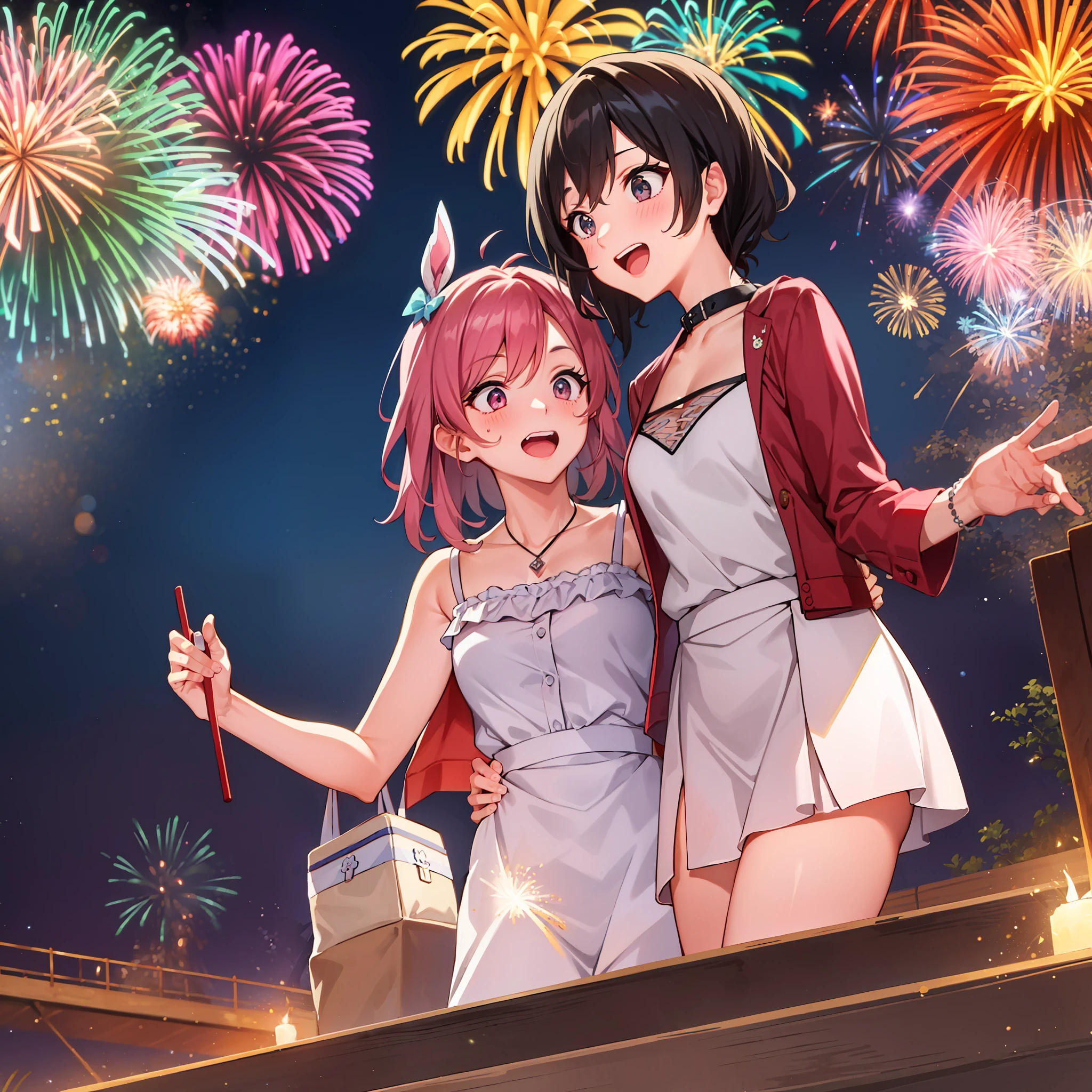 Two females, surprised by the fireworks.