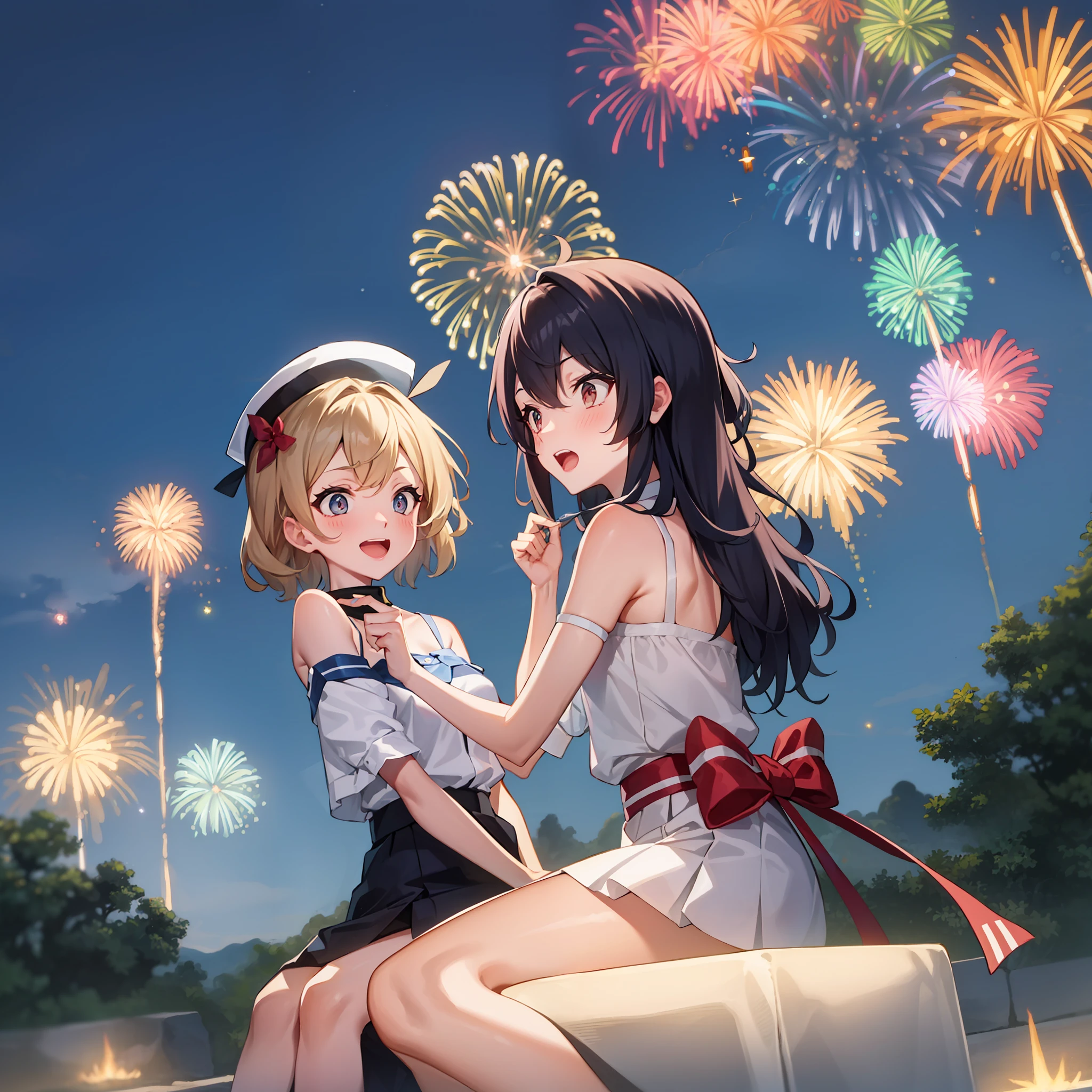 Two females, surprised by the fireworks.