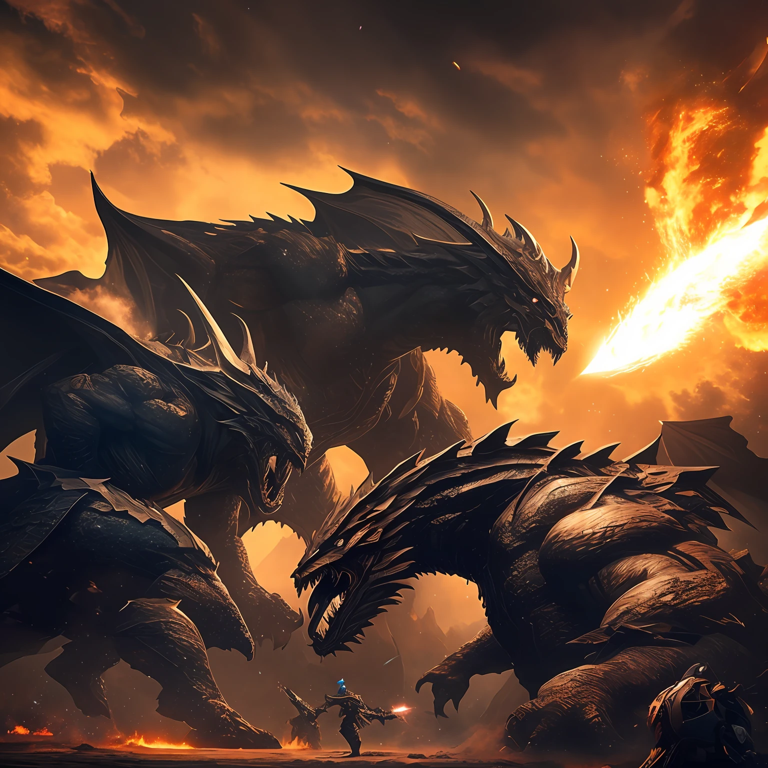 "Colossal dragon-like monster ravaging the earth", 8k, realista, super detalhada, outer space, destruction