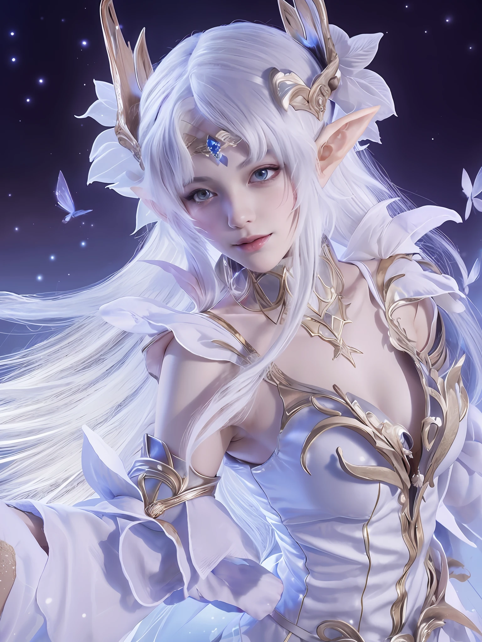 ,beautiful and elegant elf queen, Beautiful celestial mage, alluring elf princess knight, 2. 5 D CGI anime fantasy artwork, Anime goddess,, beautiful elven princess, trending on cgstation, From Lineage 2, portrait of an elf queen, Ethereal fantasy，wearing white clothes