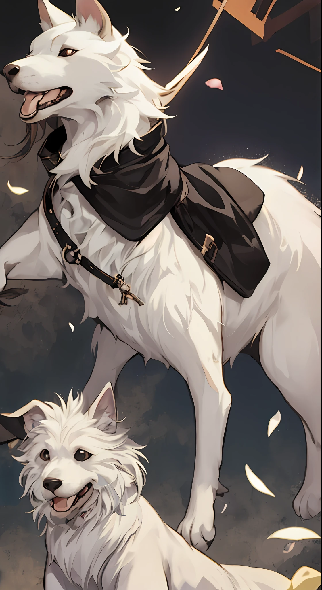 White dog, 4 k manga wallpaper, Detailed Digital Anime Art, very very beautiful furry art, Detailed anime artwork, detailed anime character art, Detailed key anime art, best anime 4k konachan wallpaper, Anime art wallpaper 8k, detailed anime art, clean detailed anime art, cute detailed digital art、non-human、a Dog、Leap sense