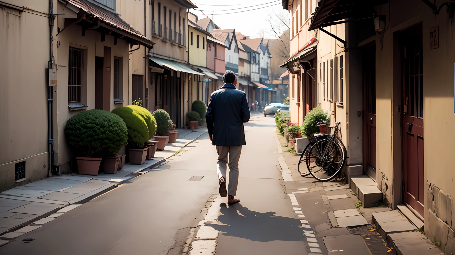 A man walking in the village --auto