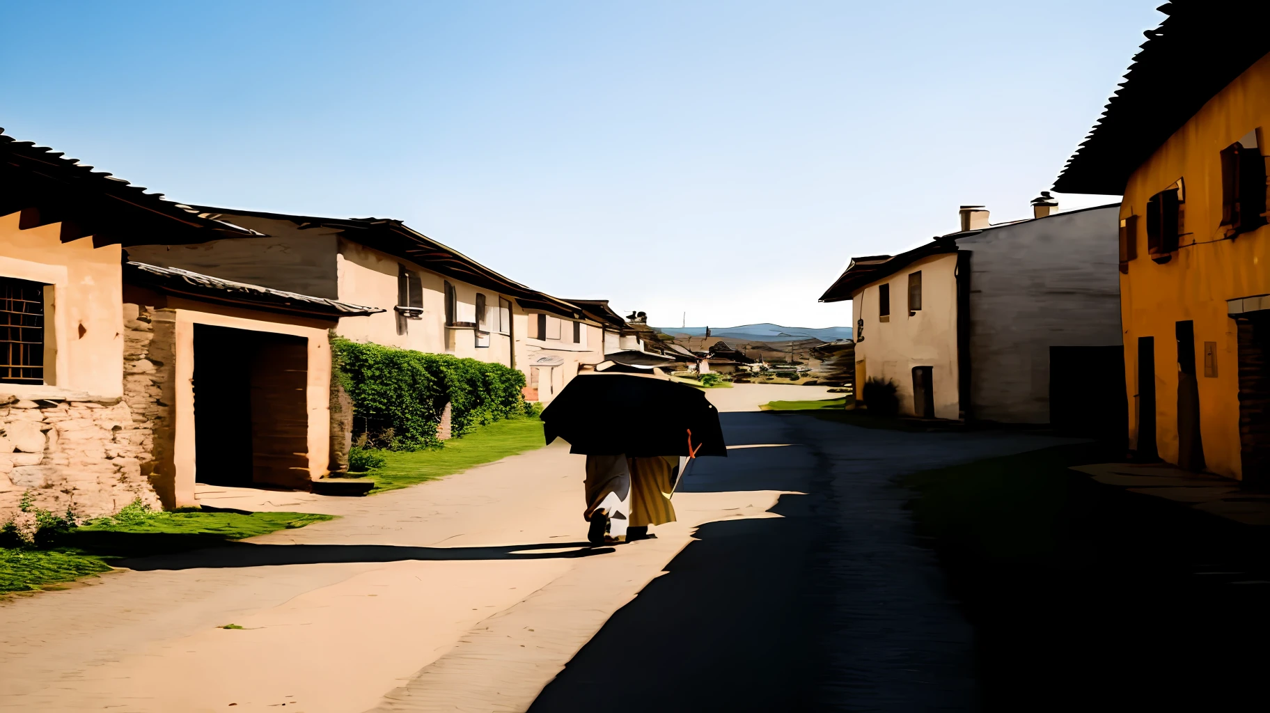 A man walks in the village