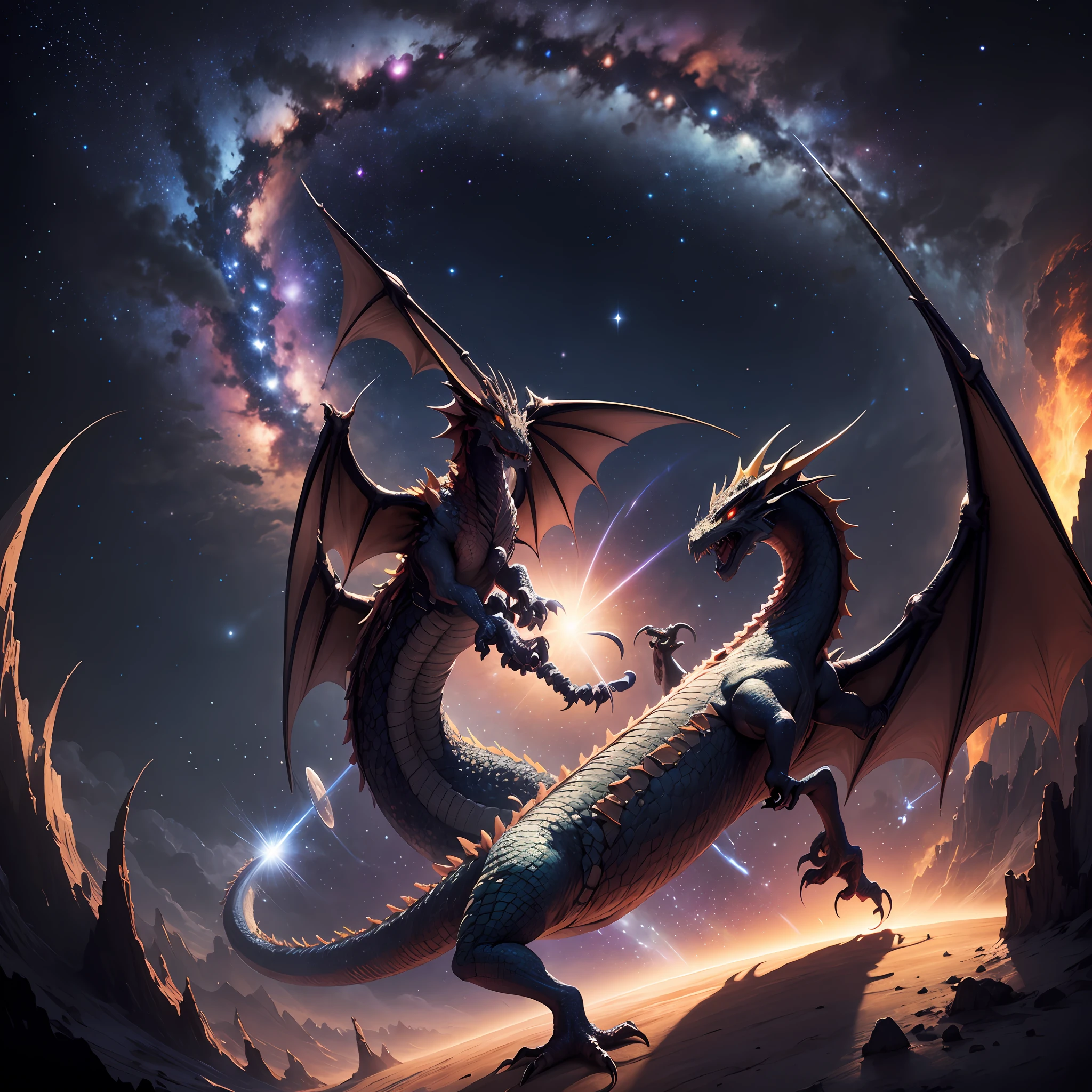 Starry sky dragons lie on the planet,Black holes in the distance are ravaging the galaxy,Located in space,Deep starry sky,The boundless universe --auto