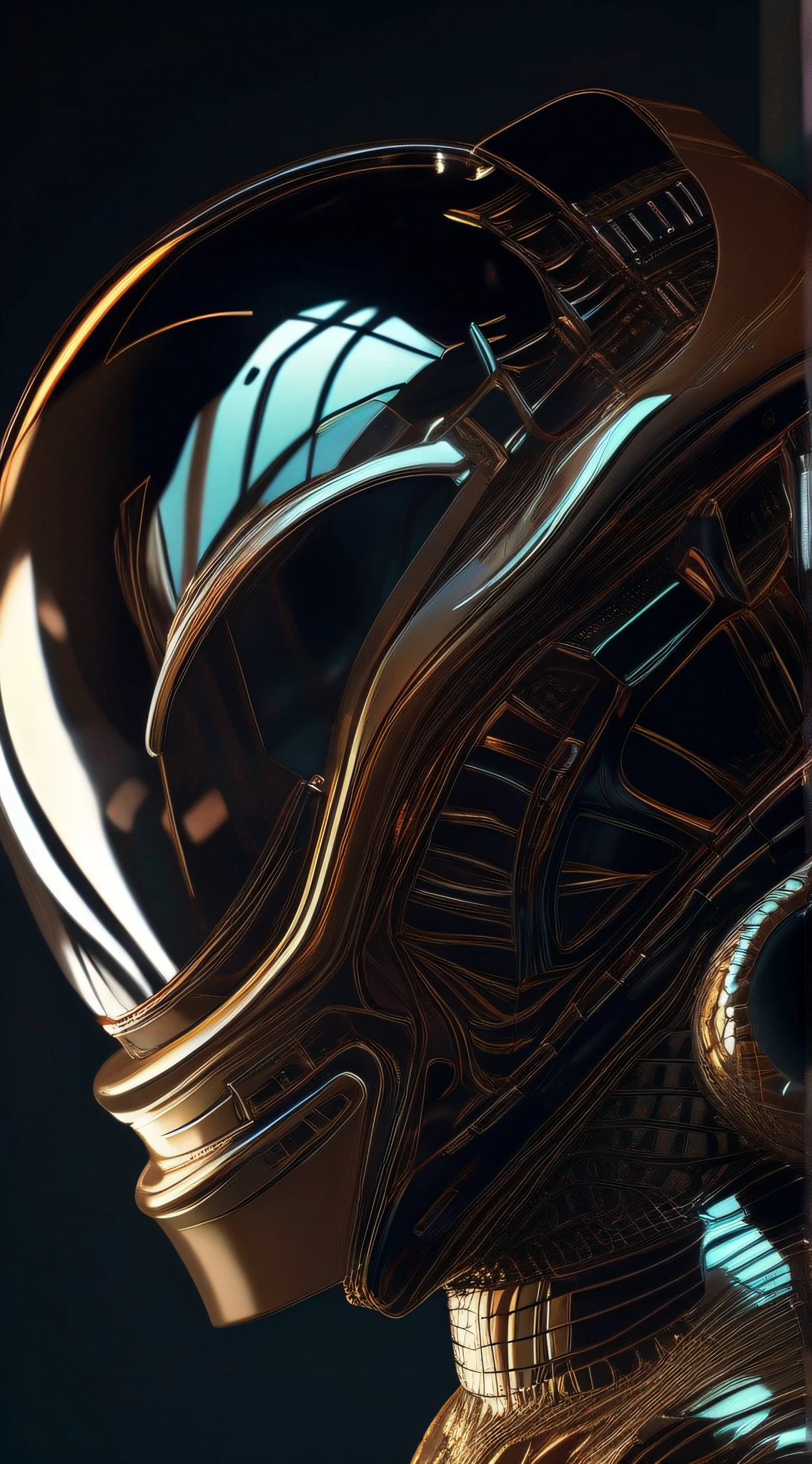 Picture a close-up of a high-tech space helmet, its visor reflecting an alien planet. Rendered in a deconstruction illustration style, the helmet shines with a mirror-like finish, and the reflected scene is full of mystery and anticipation. This otherworldly piece should capture the wonder and exploration in the style of Albert Watson.  --ar 2:3 --s 180