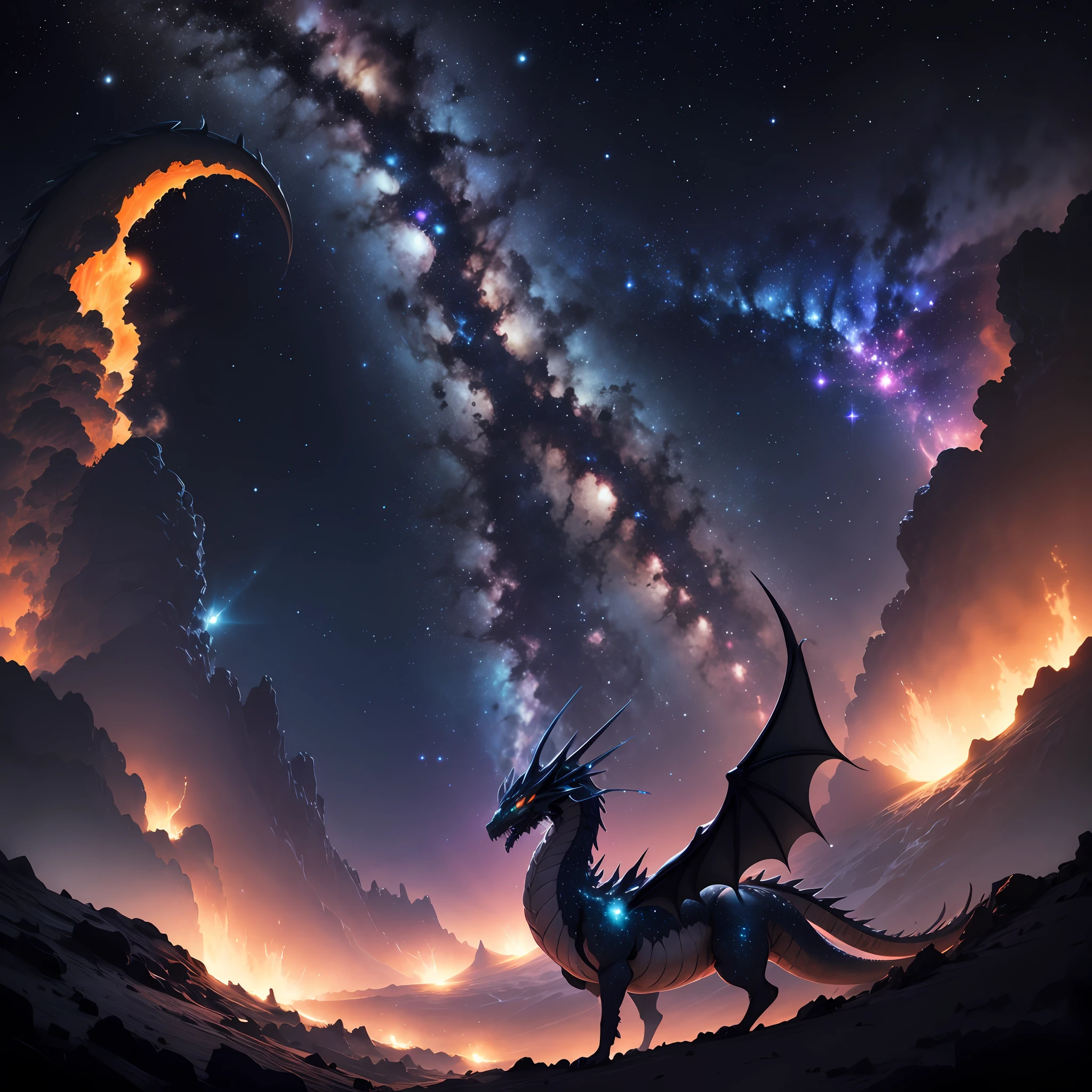 Starry Sky Dragon,Black holes in the distance are ravaging the Milky Way,Located in space,Deep starry sky,the boundless universe,mistic,fantasy --auto
