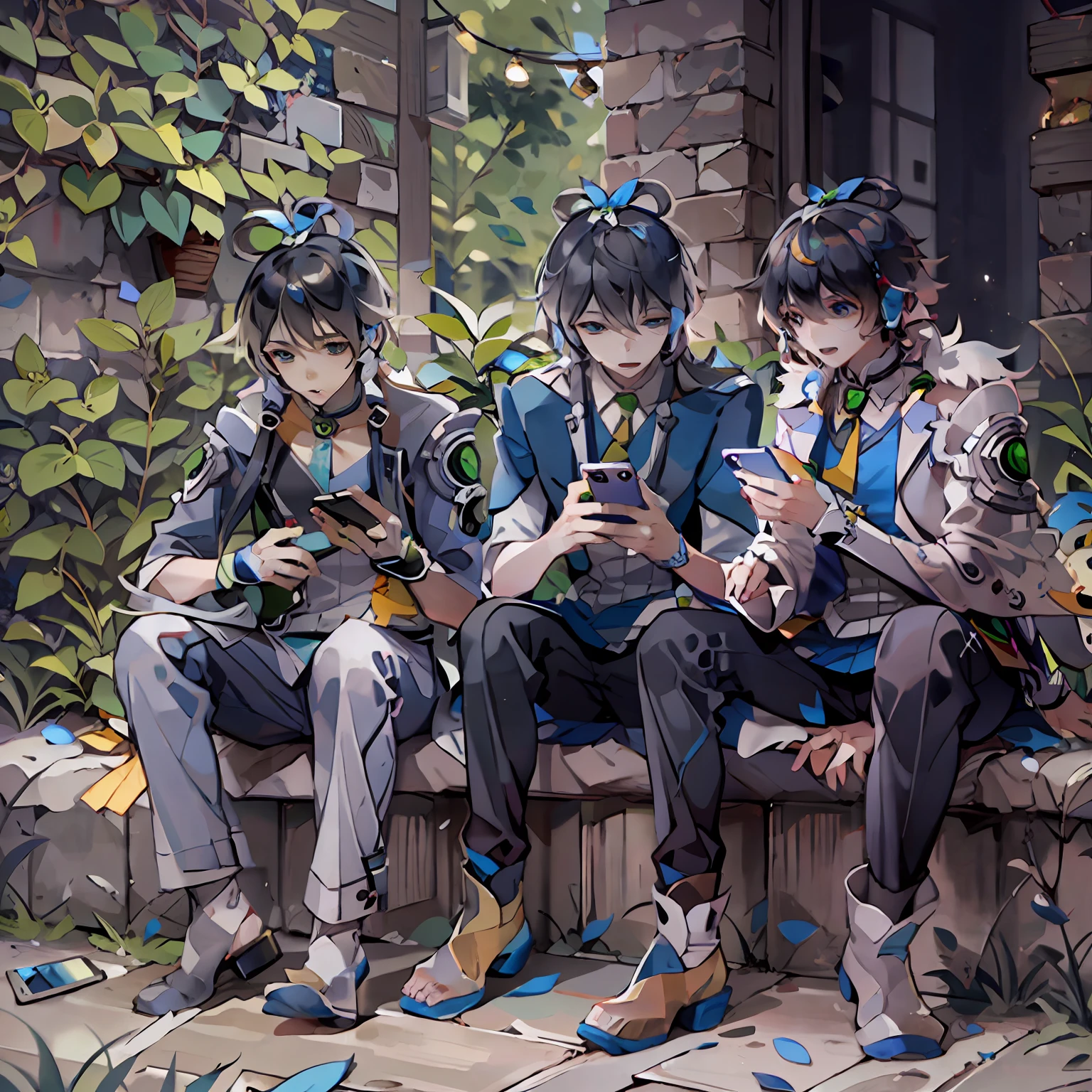 Young men，sitted，playing with mobile phone，luotianyi