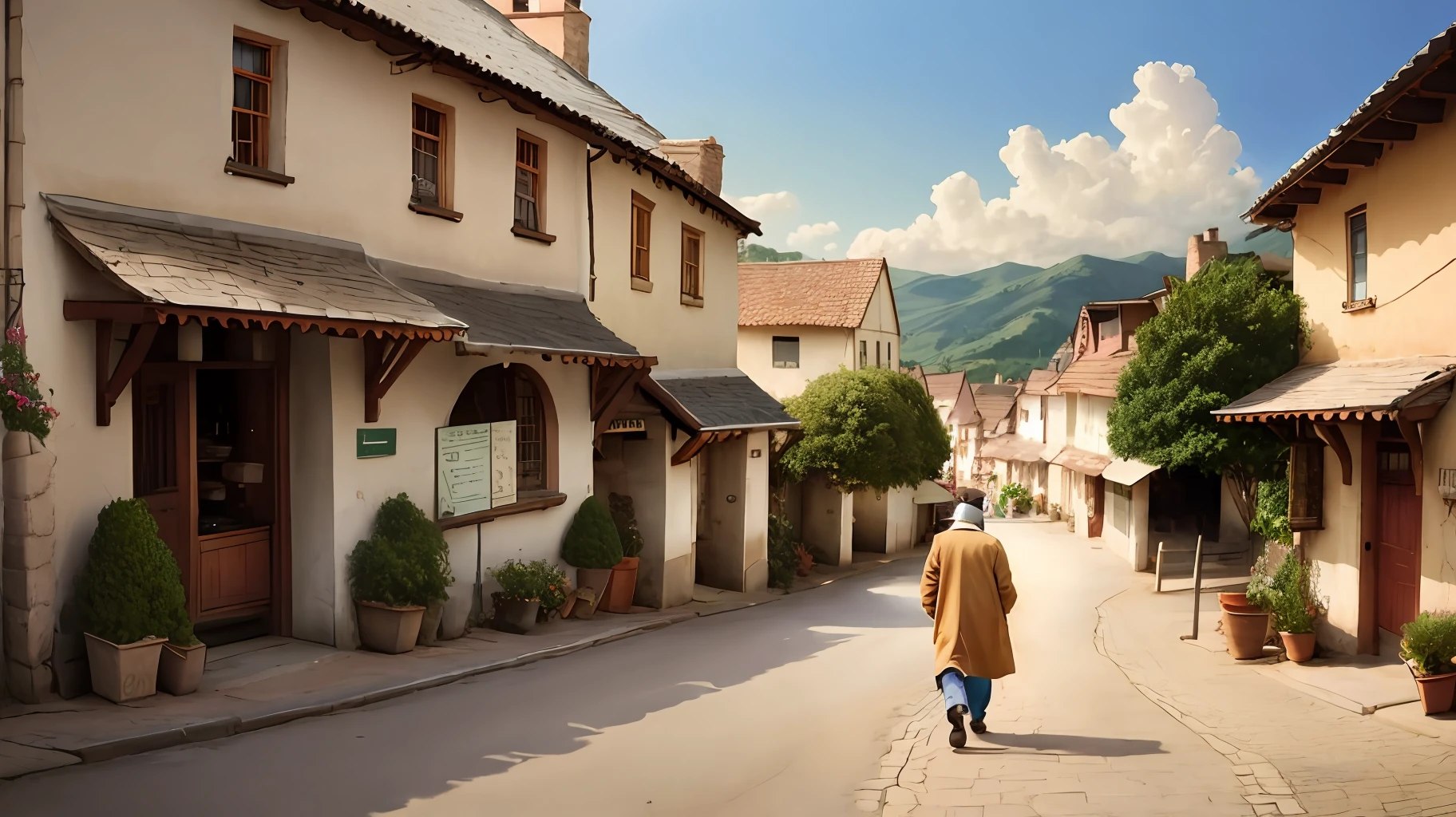 A man walks in the village
