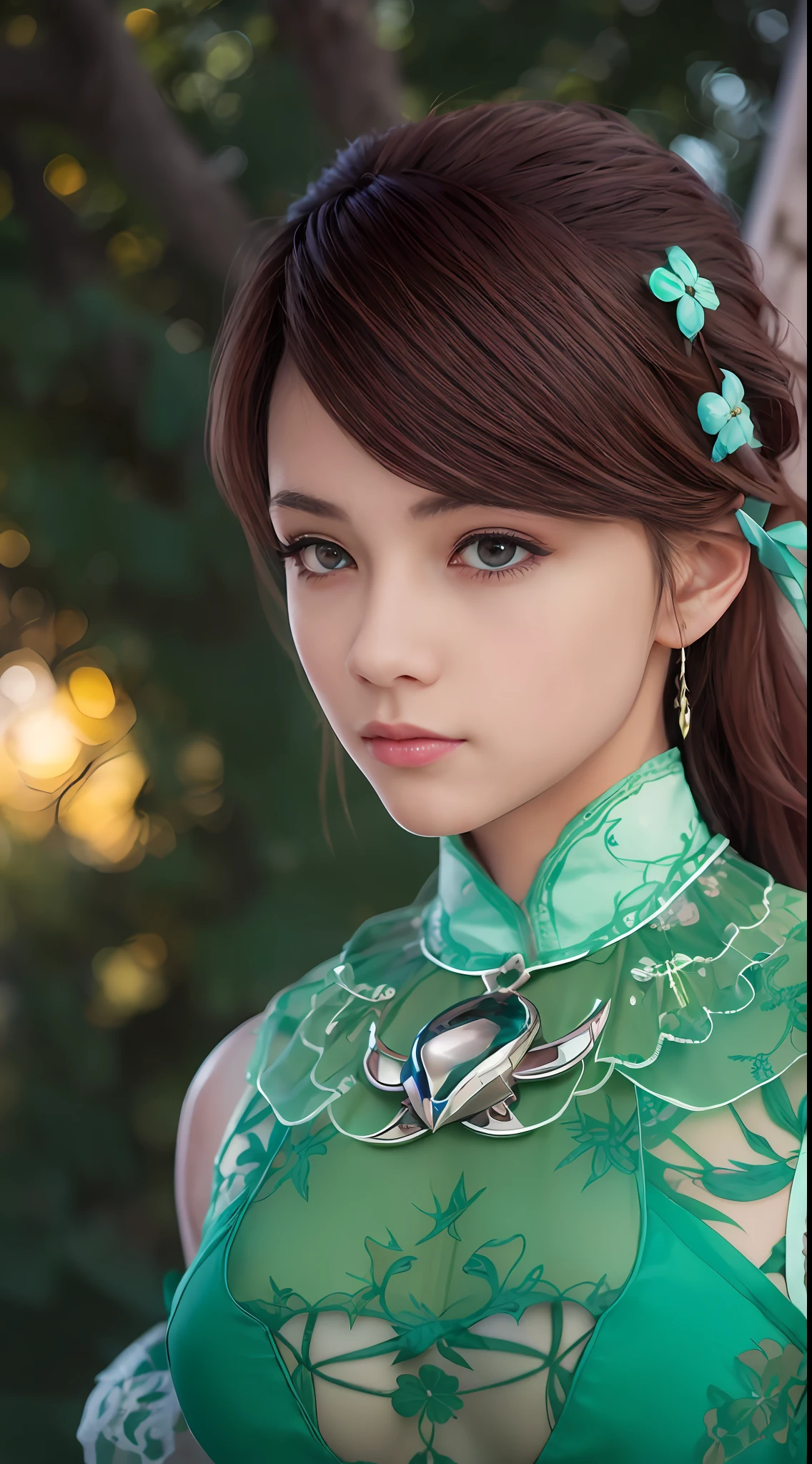 ((Best quality)), ((masterpiece)), official art, ultra detail, highres, ((beautiful detailed girl)), ((extremely detailed eyes and face)), (beautiful face: 1.2), 1girl, perfect body, thighhighs, 8K wallpaper, soft lightning, ultra detail face, brown hair, dept of field,