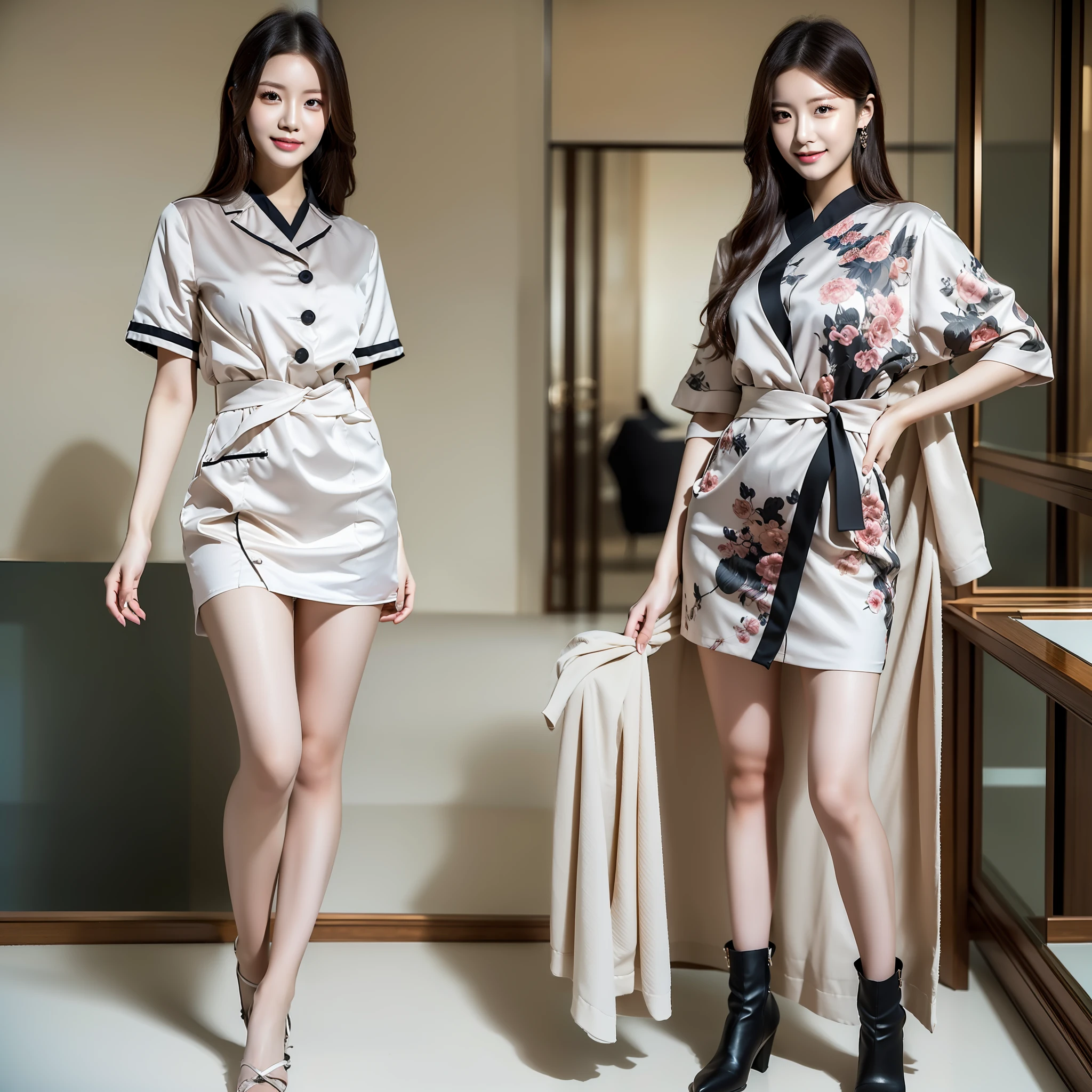 (Full body photo), long legs, thin waist, a 20-year-old Chinese nurse, best quality, realistic, (fine details), clear lines, high resolution, extremely detailed, (single focus), detailed facial features, detailed clothing features, (fashion hairstyle: 1.3) looking at the viewer, interior, smile, detailed face, double eyelids,