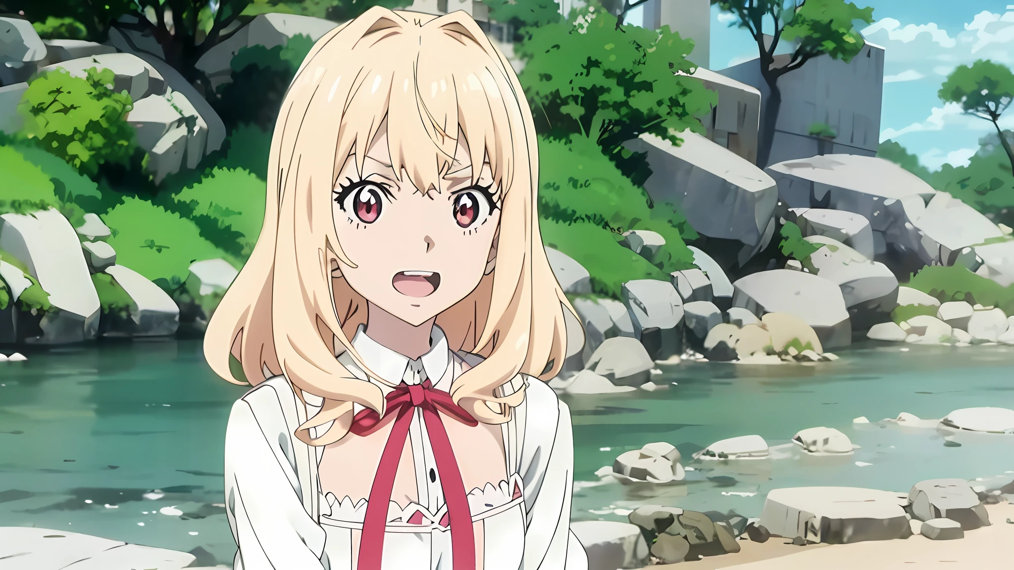 Girl in white dress standing by river, Anime visuals of cute girls, Shirabii, Anime girl named Lucy, in the anime film, Anime Best Girl, today's featured anime still, anime still film anime shikishi, Still from TV anime, anime visual of a young woman, anime movie screenshot, anime screen cap