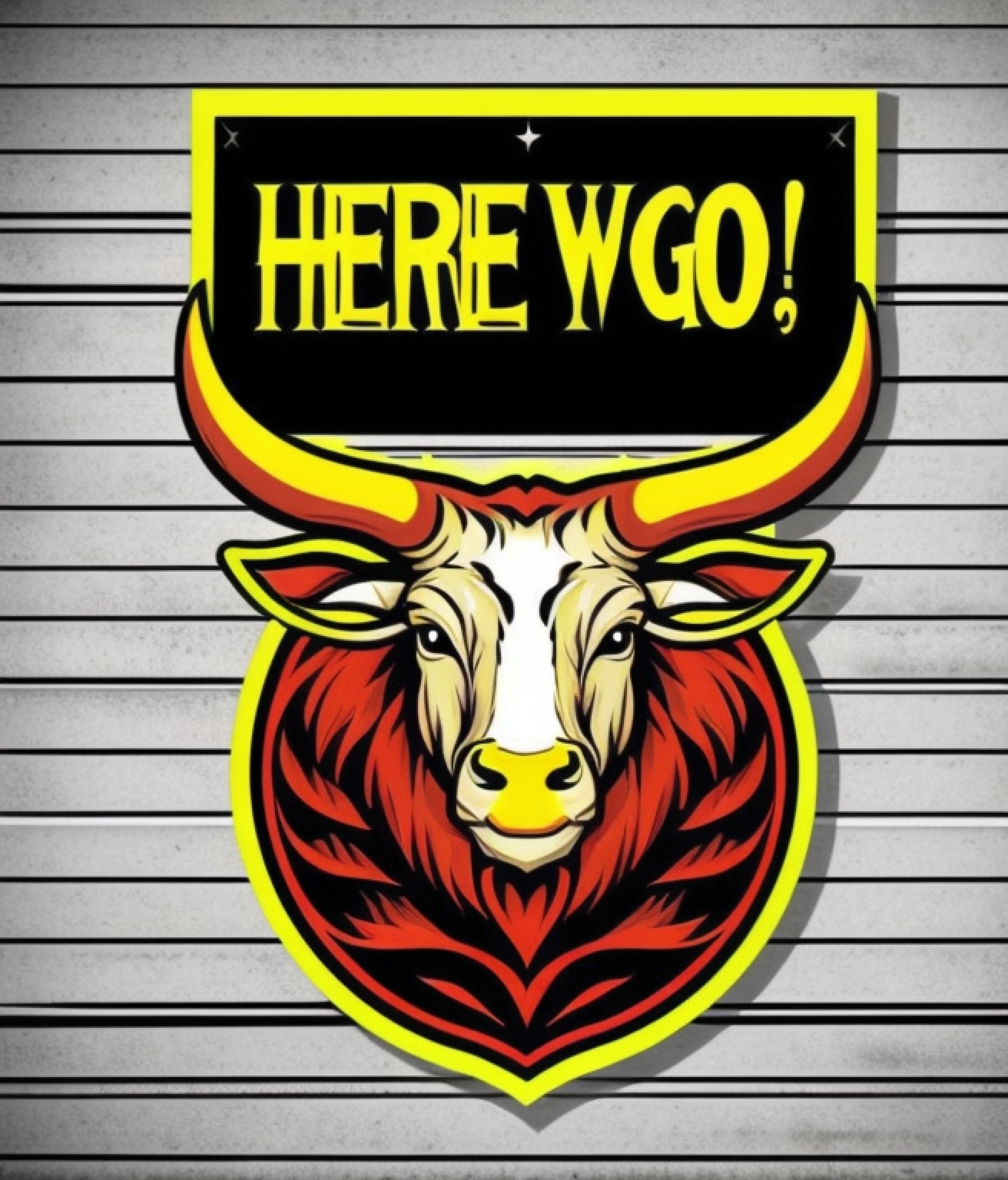 text saying "here we go", wild buck zombie king, mysterious thriller, colorful, vintage style, (t-shirt design), masterpiece realistic volumetric lighting, vector,