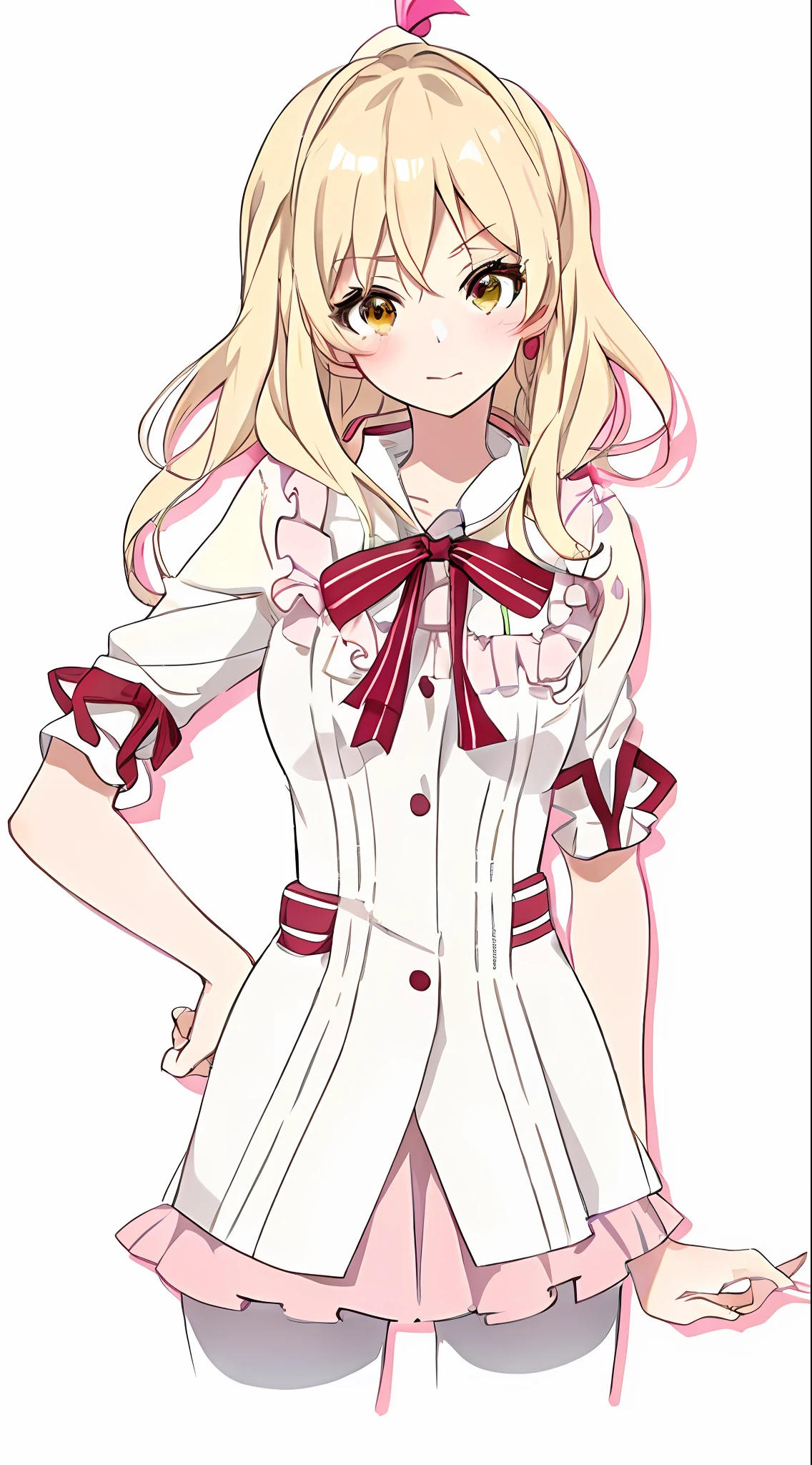Woman in white shirt and red bow tie standing, in dress, small curvy loliirabii, Gapmoe Yandere, Rei Hiroe, yandere. tall, Anime girl named Lucy, Anime visuals of cute girls, yandere, lolish, , Junko Enoshima, Anime Best Girl