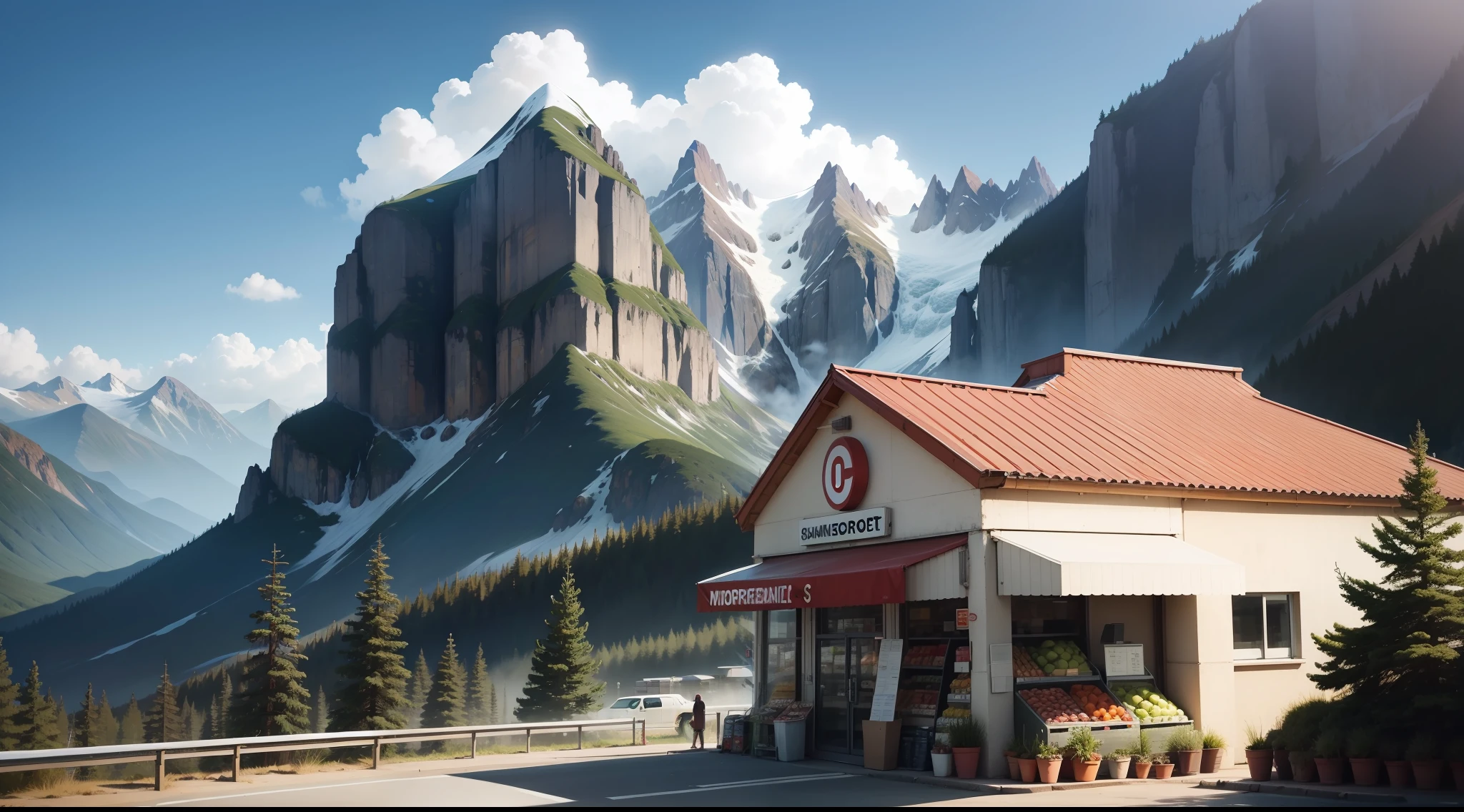 supermarket on top of a tall Gorgeous Mountain