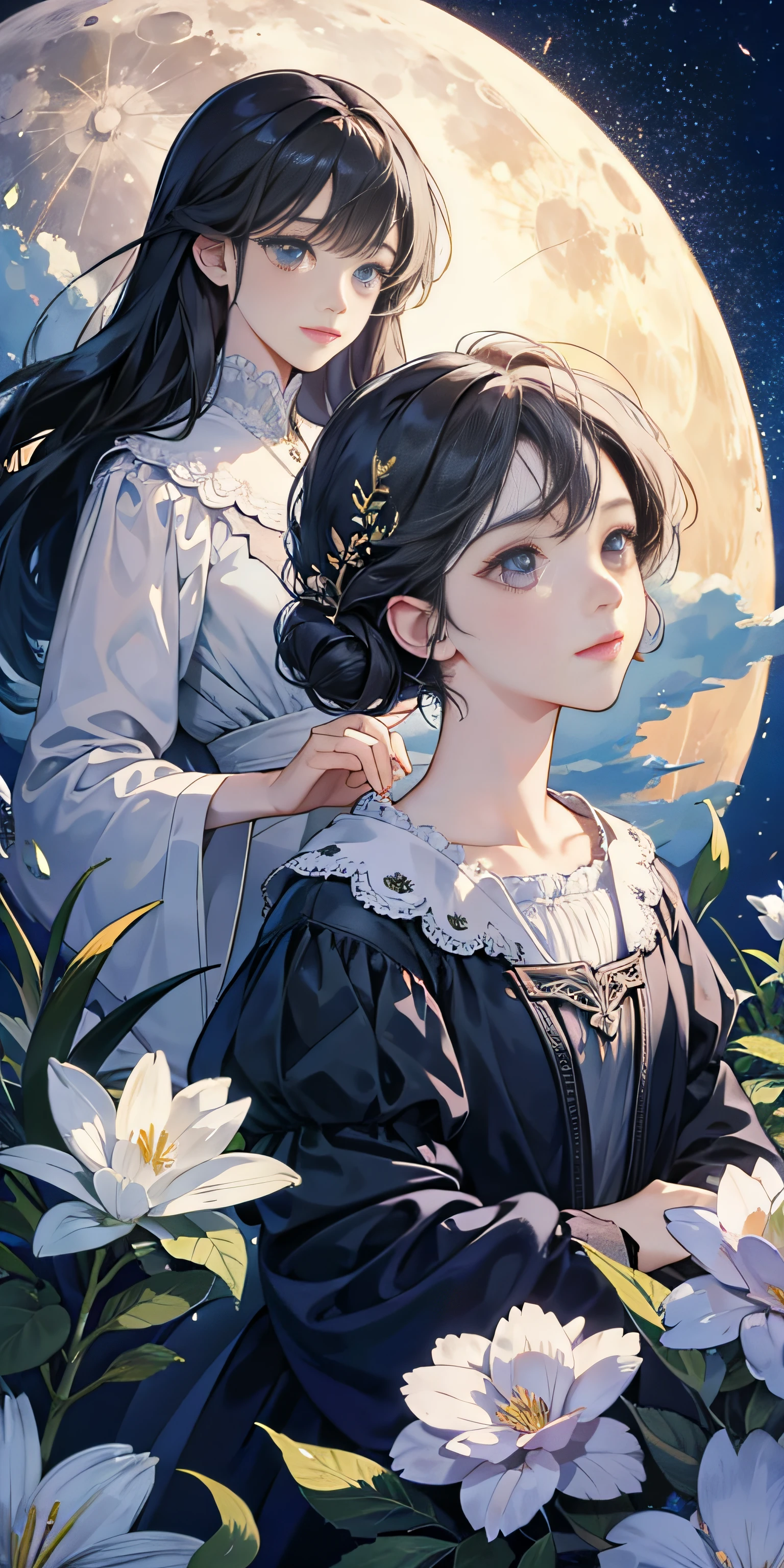((best quality)), ((masterpiece)) Moon, Luna, Goddess, Flower