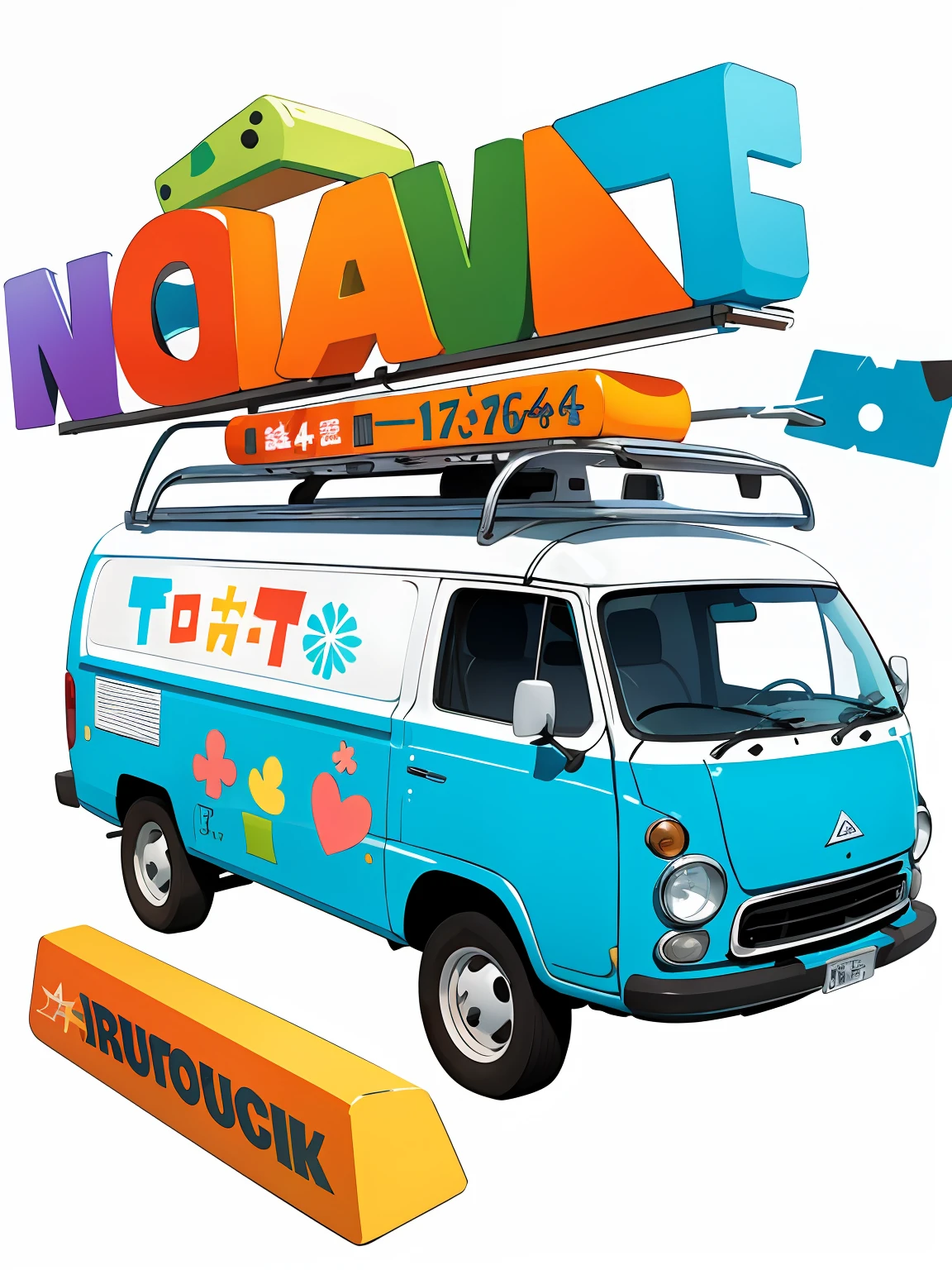 Cartoony,succinct,Van,white backgrounid