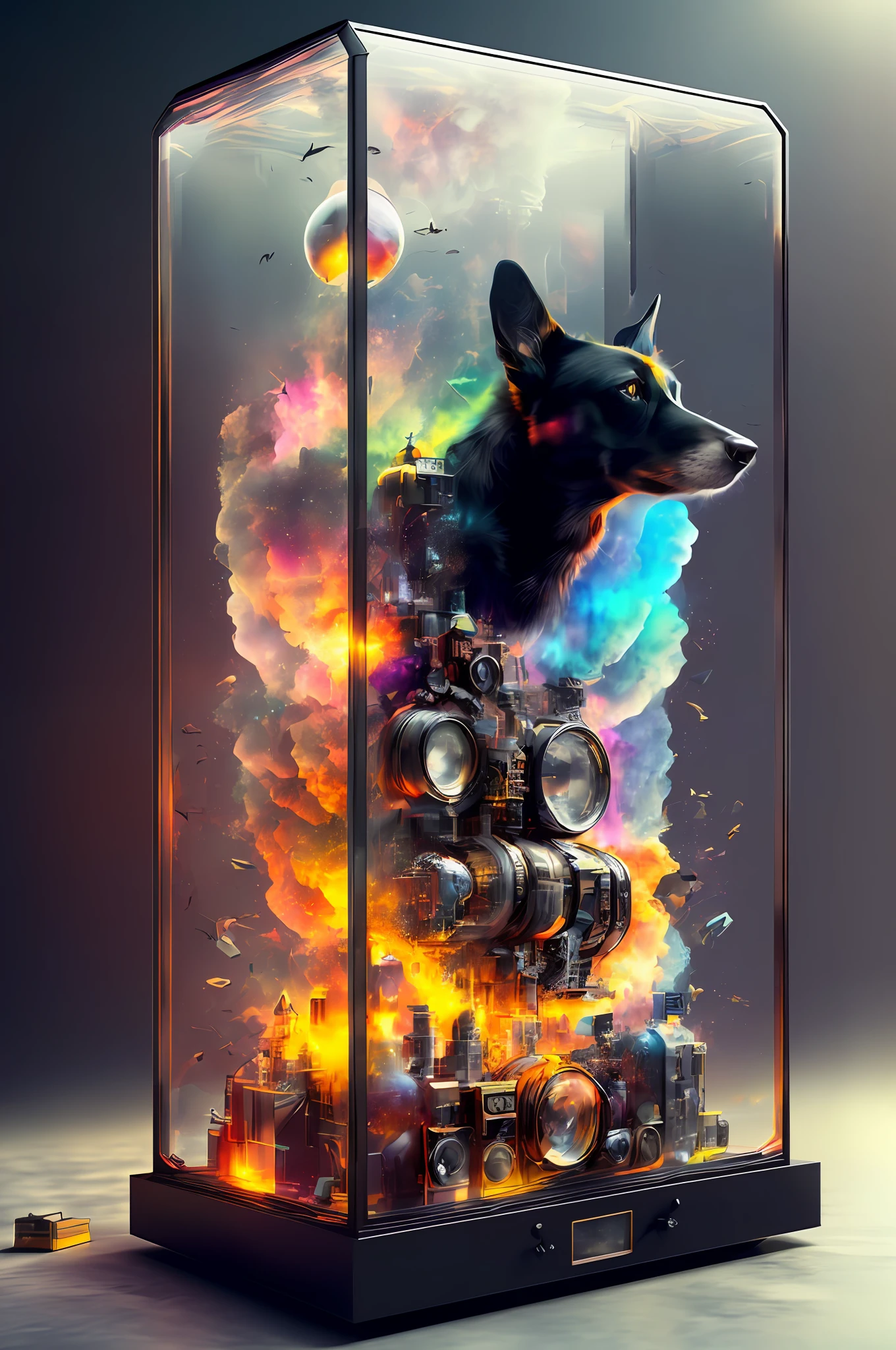 knollingcase, black dog, (((vibrant, photo realistic, realistic, dramatic, sharp focus, 8k)))