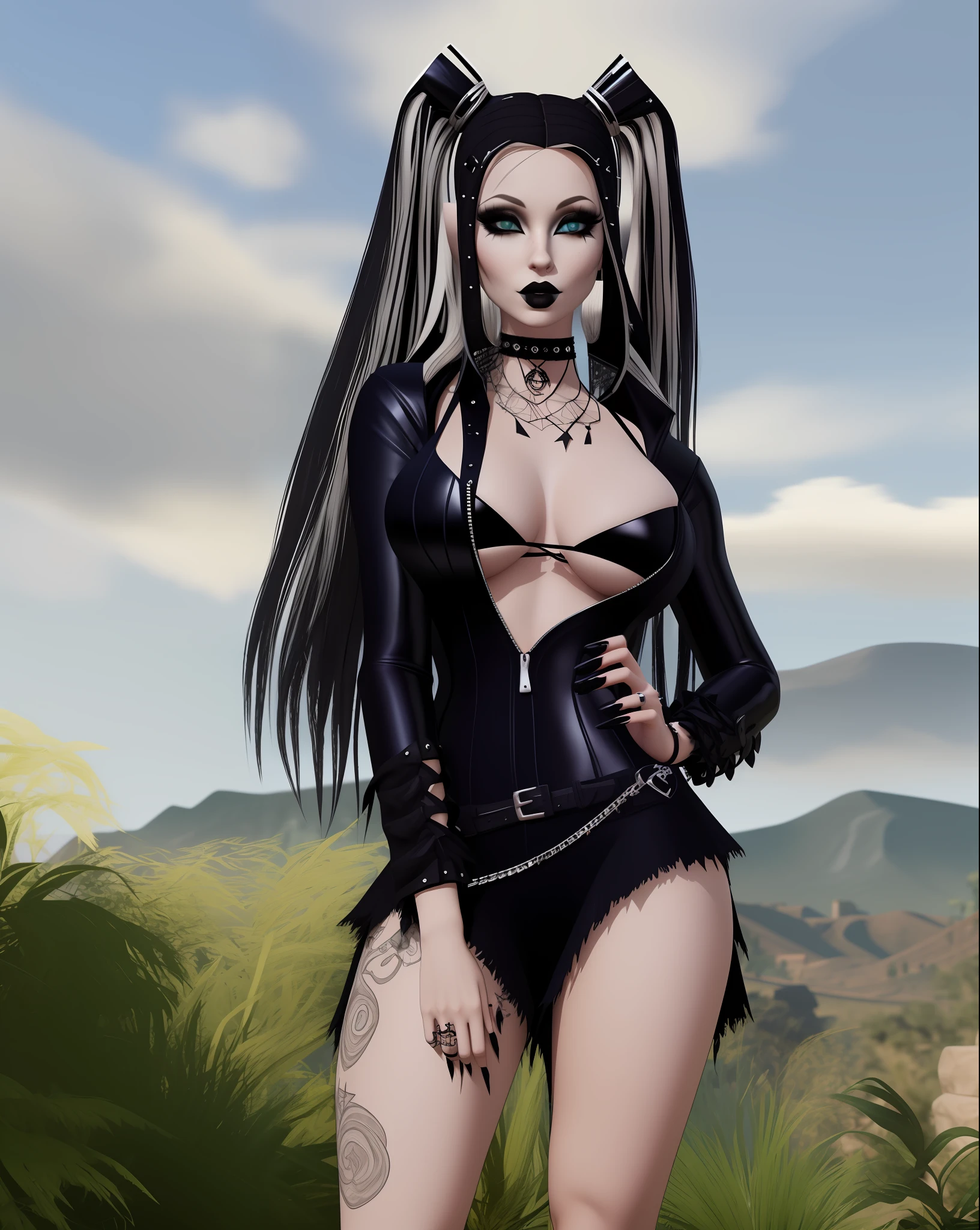 arafed woman in a blue outfit with a black choke, gothic and futuristic, imvu, goth girl, techno mystic goddess, dark goth queen, cybergoth, goth woman, second life avatar, hyper - goth, very beautiful goth top model, neo goth, mona lisa as a goth girl, goth style, goth aesthetic, gothic outfit