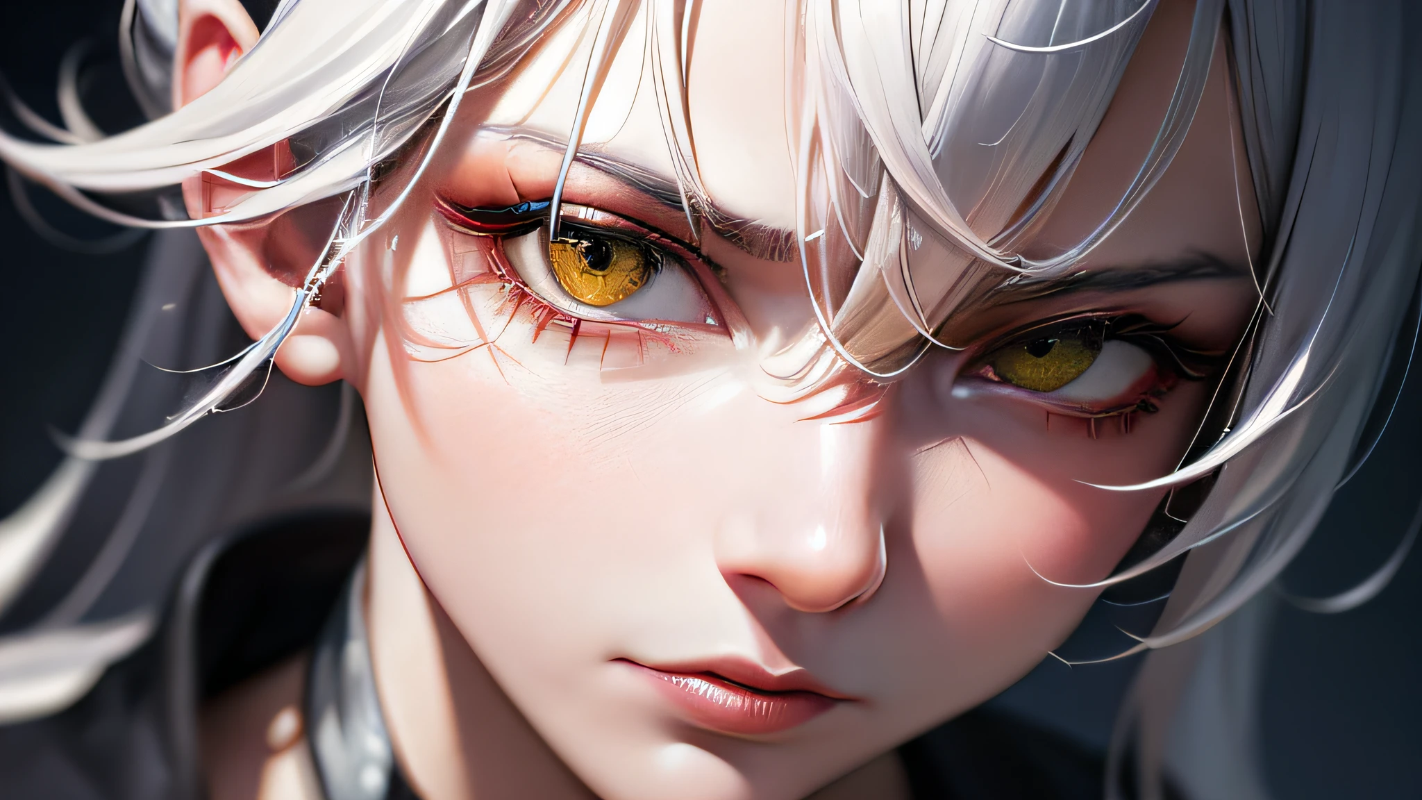 a japanese girl, Realistic, Light pink and yellow, charming character illustrations, yellow, Black and pink, Cyberpunk, Look down diagonally to the right, Icy stare, striated hair, multicolored hair, Silver hair, Pink hair, Empty eyes, makeup, Crazy, scowl, Jitome, Digital Art, surrealism, high detailing, Cubist Futurism, A futuristic, Realism, Glowing light, high detailing, Cubist Futurism, emphasis lines, NIKON, close-up, Textured skin, high details, awardwinning, hight resolution, Best Quality, nffsw, retinas, masutepiece, ccurate, Anatomically correct, Textured skin, Super Detail, high details, High quality, awardwinning, Best Quality, hight resolution
