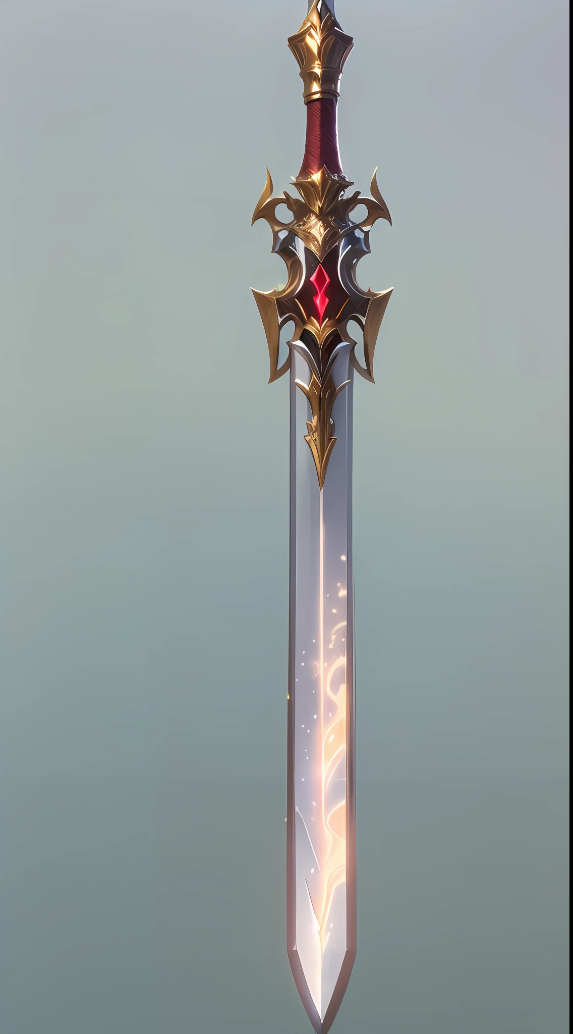 Excalibur,The body of the sword is wrapped in red and blue particle effects,Edge,Delicate sword hilt,Delicate sword body,(Symmetrical decoration:1.3),The tip of the dangling sword is downward,(Excalibur's entire body is centered:1.3),Mid-range close-up,dreamlike landscapes,Ultra photo realsisim,Hyper-realistic,Lots of detail,8K,Premium wallpapers,Highest image quality,3D,C4D,Master masterpieces,octaneratingrendering