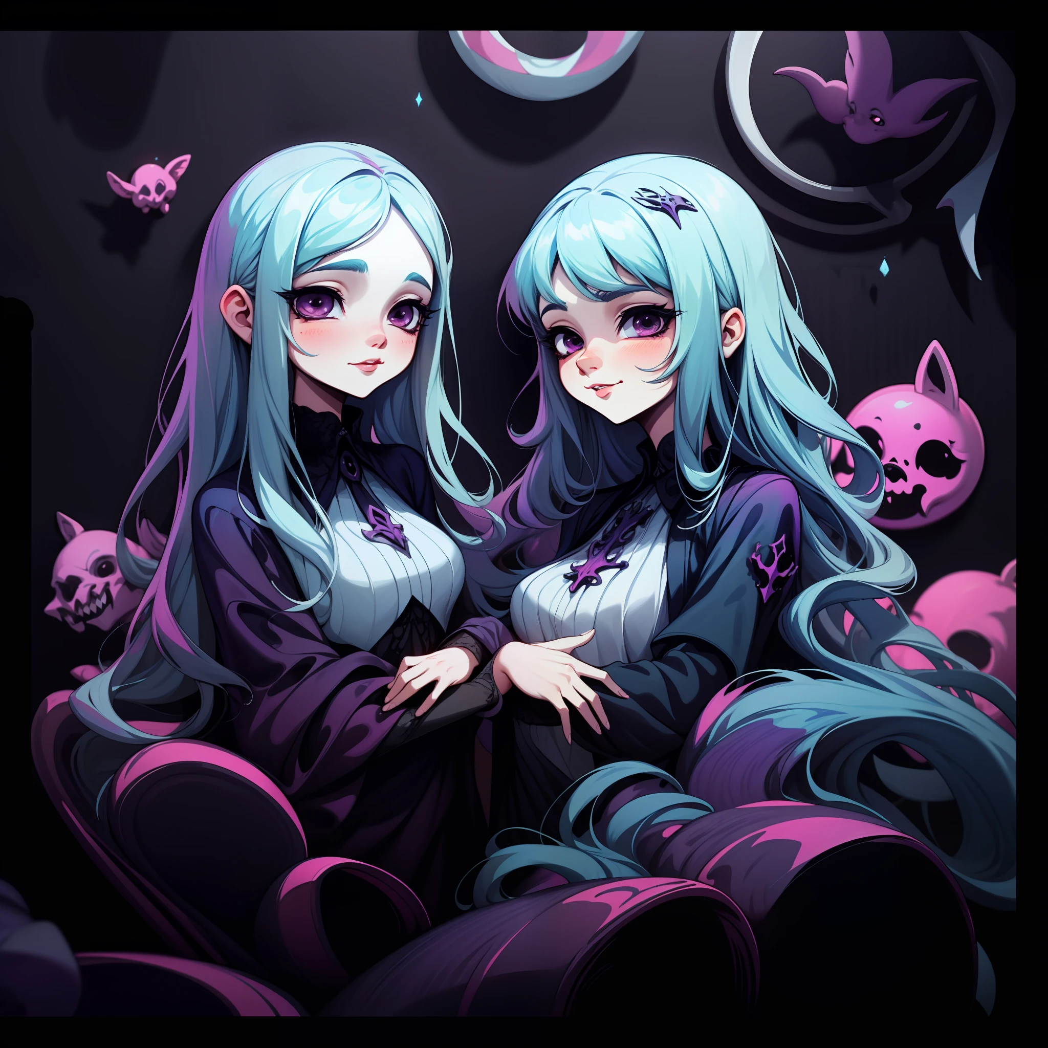 Anime girl with blue hair and blue eyes sitting in a chair - SeaArt AI
