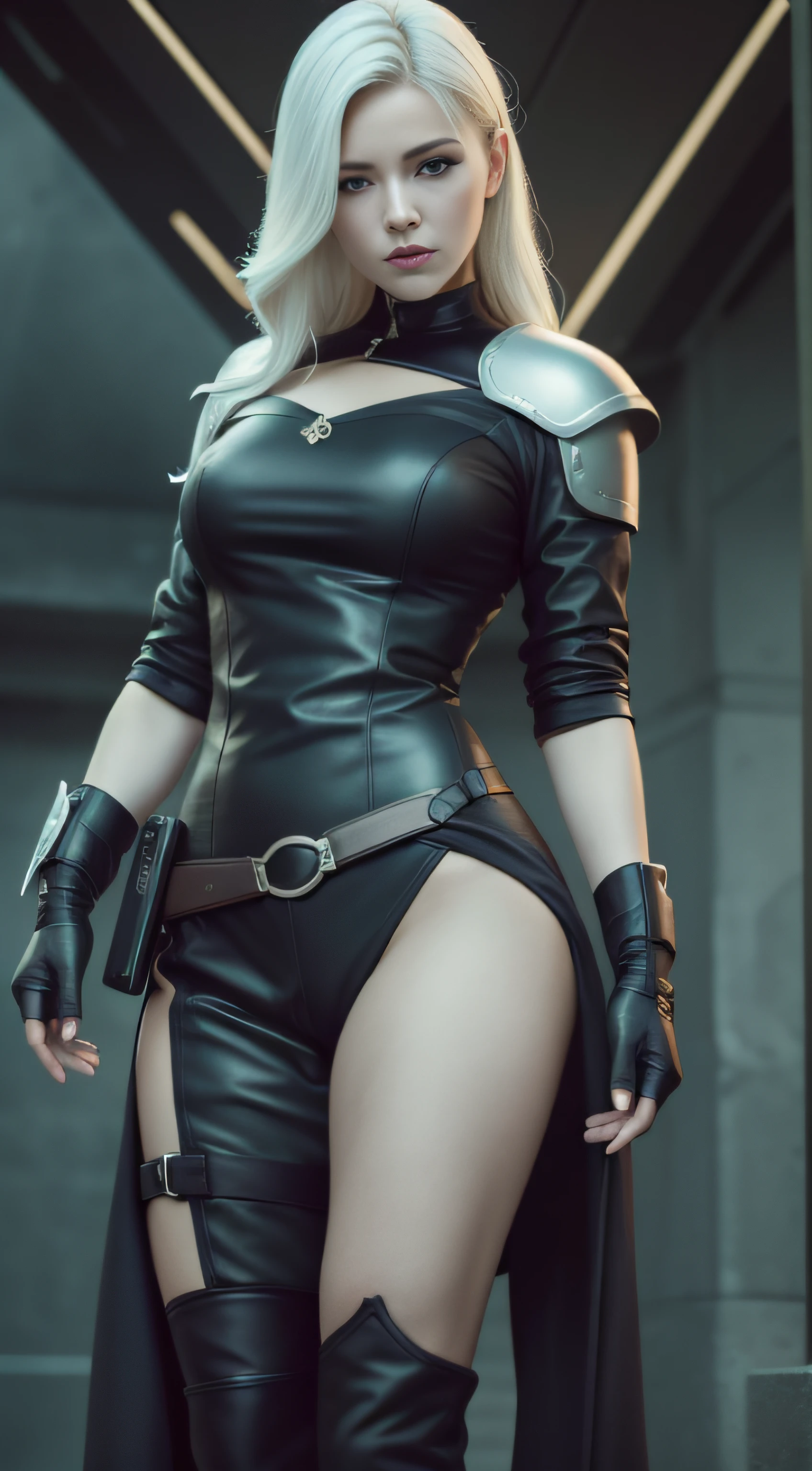 Cirilla Fiona Elen Riannon, Full body shot, Highest image quality，Outstanding details，超高分辨率，（Fidelity：1.4），Favor the details，Close-up work is not safe, 《Overwatch 2》Medium realism《pitying》Whole body properties, He has a delicate and beautiful face, cyber punk perssonage，Raised sexy, 乳溝, Futuristic，mechanically aesthetic, Ultra-fine shooting