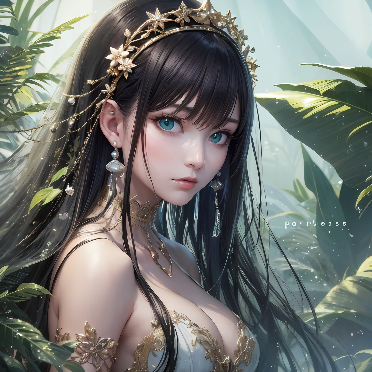animesque、Clear, Moisturizing sea green eyes、Beautiful woman like a fashion model、a closeup、portlate、Beautiful, Beautiful black hair without hair ornaments, hight resolution, top-quality, masterpiece, 8k wallpaper、 One Person、Beautiful skin、17age、
