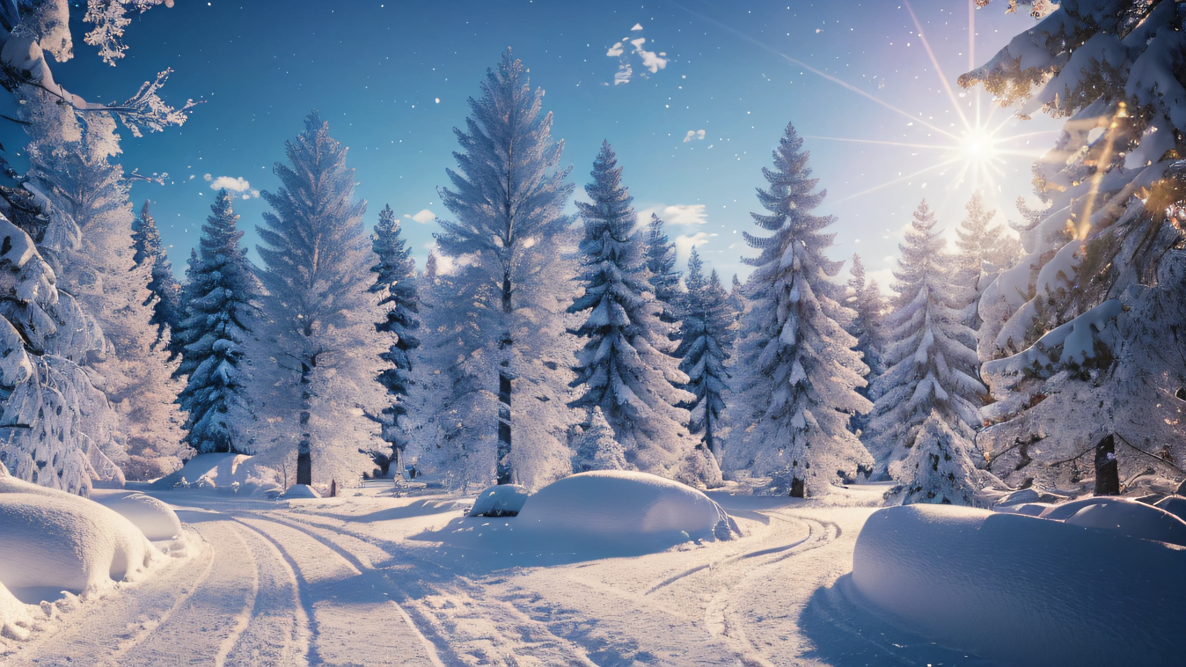 (extremely detailed CG unity 8k wallpaper, masterpiece, best quality, ultra-detailed), (best illumination, best shadow, an extremely delicate and beautiful), (realistic photo), (snow forest), (colorful), (dramatic lighting), (beautiful sunny day), (peaceful and relaxing atmosphere)