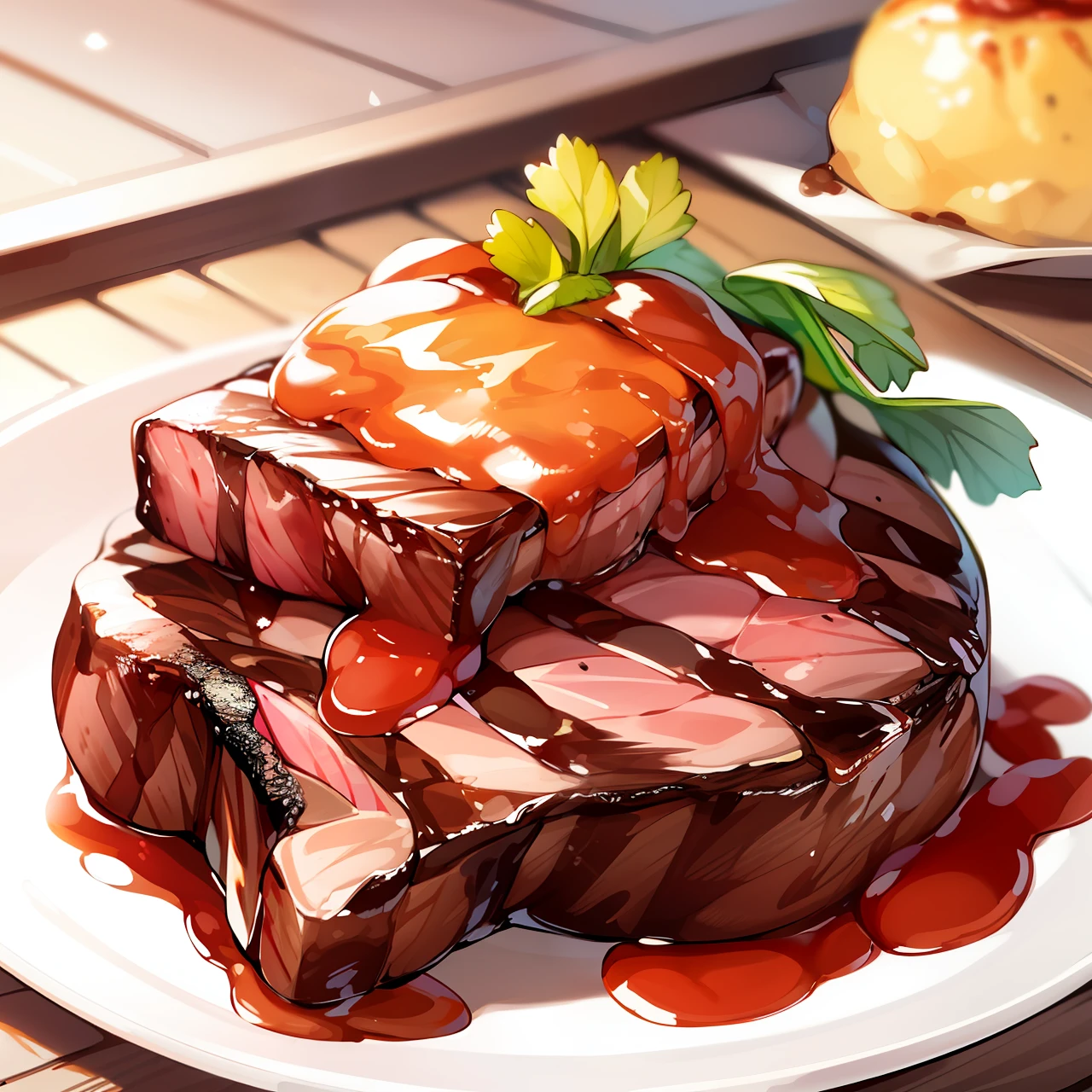 Delicious steak，Place on the tip of the tongue