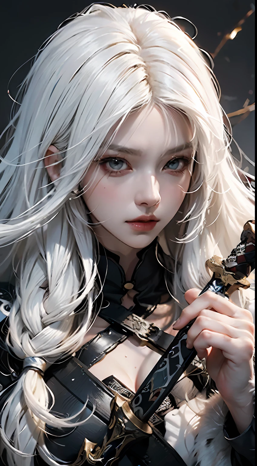 a close up of a person with white hair and a sword, white haired deity, with white long hair, with long white hair, artwork in the style of guweiz, white haired, guweiz, handsome guy in demon slayer art, beautiful character painting, by Yang J, white-haired, guweiz on pixiv artstation, anime character