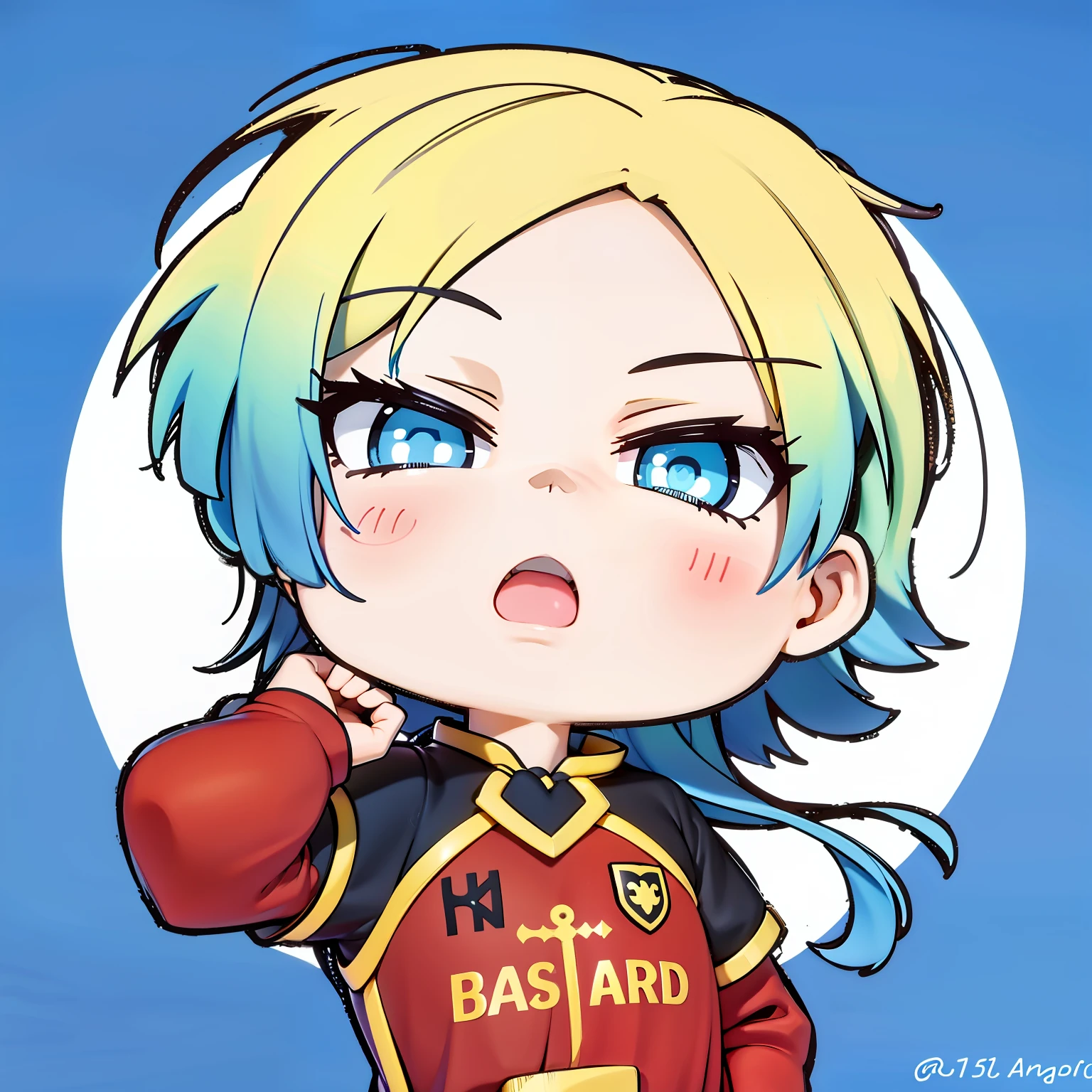 Kaiser is a tall young man with blue eyes and blond hair. He has a mullet with blue stripes at the ends of his hair. Kaiser also、I have a blue rose tattoo on my neck, turns into intertwined thorny stems like chains,、Down the left arm、Culminates in a crown with a keyhole in the left hand. He usually、Seen wearing a red and black with gold striped Bastard Munich #Black and gold striped socks and sneakers、10 long-sleeved shirt uniforms.