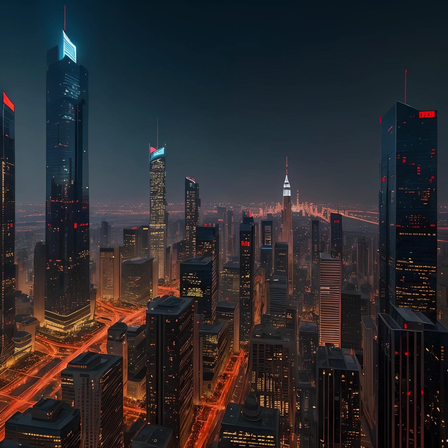 A majestic and magnificent city, skyscrapers rising from the ground, busy streets with people coming and going, flags flying in the sky, by Manhua --niji 5 --auto
