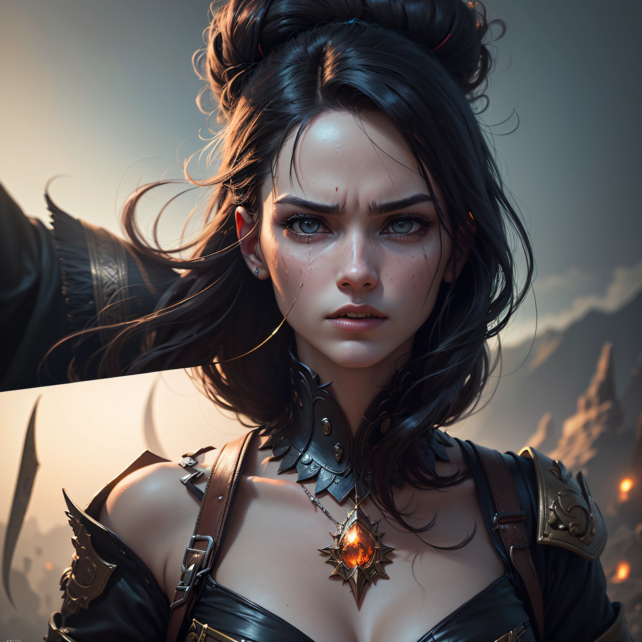(((hyper realistic: 1.1)) ) fashion design, epic fighting, war of 1god and 1demon, myth, movie storyboard, high detail, hyper quality, high resolution, 4K resolution, realistic, cinematic cinematic lighting, Maxon Cinema 4D,((rosto_Detailed scenario_Detailed cinematic art style: 1.2)), (((look of a war of god against demon: 1.4))), cores vividas, autumn morning, nascer do sol, detalhes intrincados, estilo midjourney, Greg Rutkowski --auto