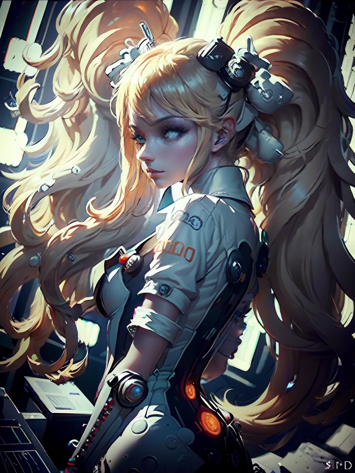 Junko Enoshima complex 3d render ultra detailed of a beautiful porcelain bust profile woman android face, cyborg, steampunk details, robotic parts, 150 mm, beautiful studio soft light, rim light, vibrant details, luxurious cyberpunk, lace, hyperrealistic, anatomical, facial muscles, cable electric wires, microchip, elegant, beautiful background, octane render, H. R. Giger style, 8k, best quality, masterpiece, illustration, an extremely delicate and beautiful, extremely detailed ,CG ,unity ,wallpaper, (realistic, photo-realistic:1.37),Amazing, finely detail, masterpiece,best quality,official art, extremely detailed CG unity 8k wallpaper, absurdres, incredibly absurdres, robot, silver driver helmet
