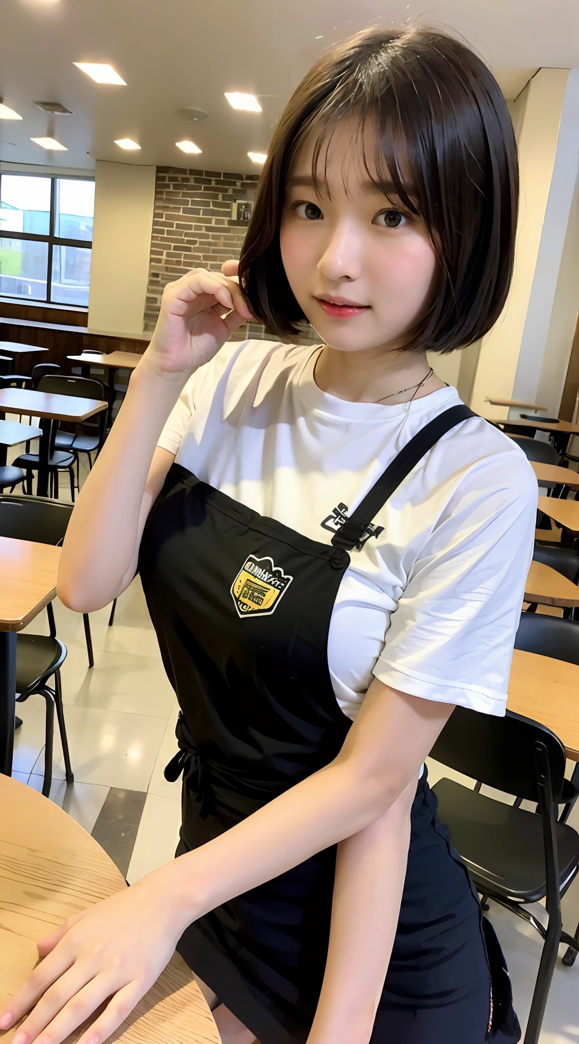  with too big、Study in a café、15yo student、Ultramammy、Sag milk、soft boob、perspiring、short-hair、tshirts