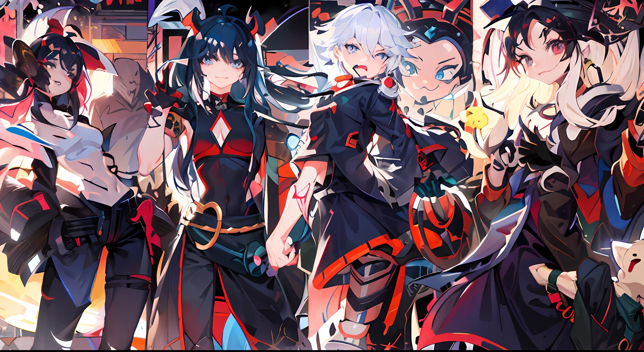 Anime characters stand in a line with their backs turned, cute cyber gods, Epic anime style, hero 2 d fanart artsation, Fanart do jogo 2D, anime em estilo fantasia, arte do jogo!!, estilo anime 4K, 2 d estilo anime, fanart detalhado, estilo de arte demon slayer, Arte Zerochan, badass anime 8 k, capa de anime, Capa de arte 2D