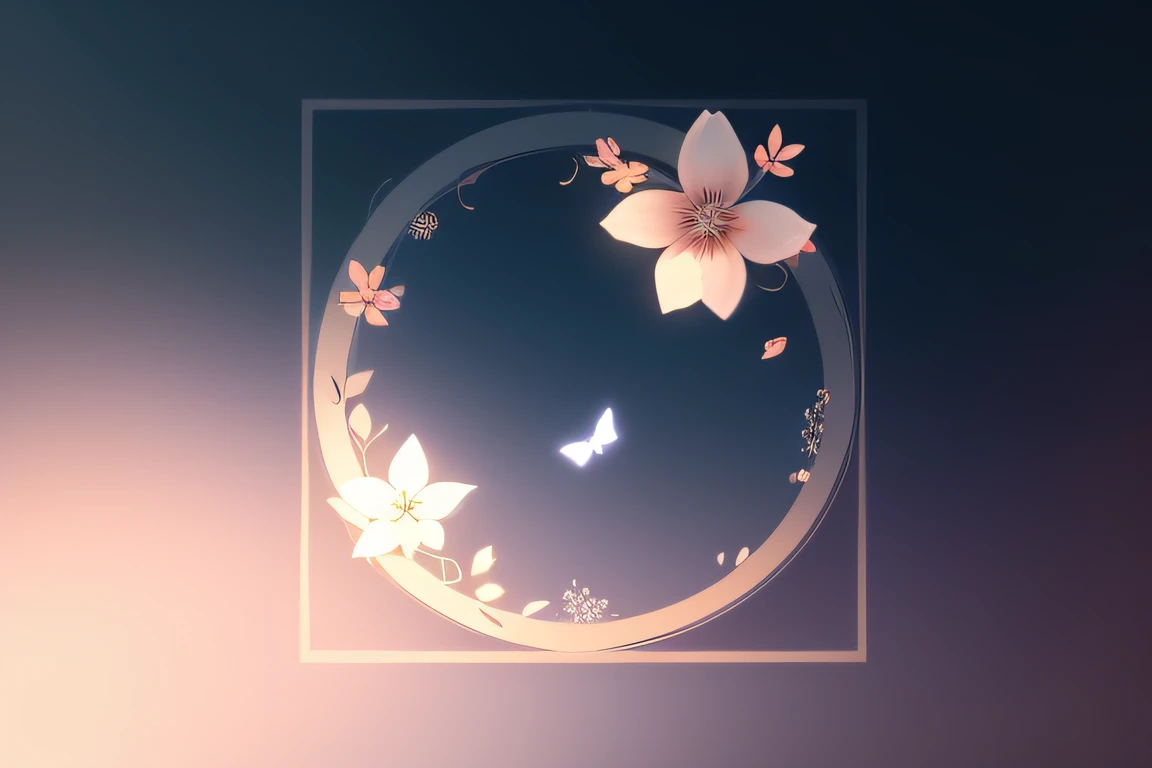 UI interface frame design, Simple background, round form, Leaves, branches, vines, Flowers, Little butterflies, Particle effect, Delicate。The air is filled with soft melodies，Butterflies flutter among the flowers。In the complex、This fascinating moment is captured in high-quality illustrations，And pay attention to the finest details and realistic shadows。Isometric 3D rendering using Octane Render and ray tracing will bring this magical garland to life