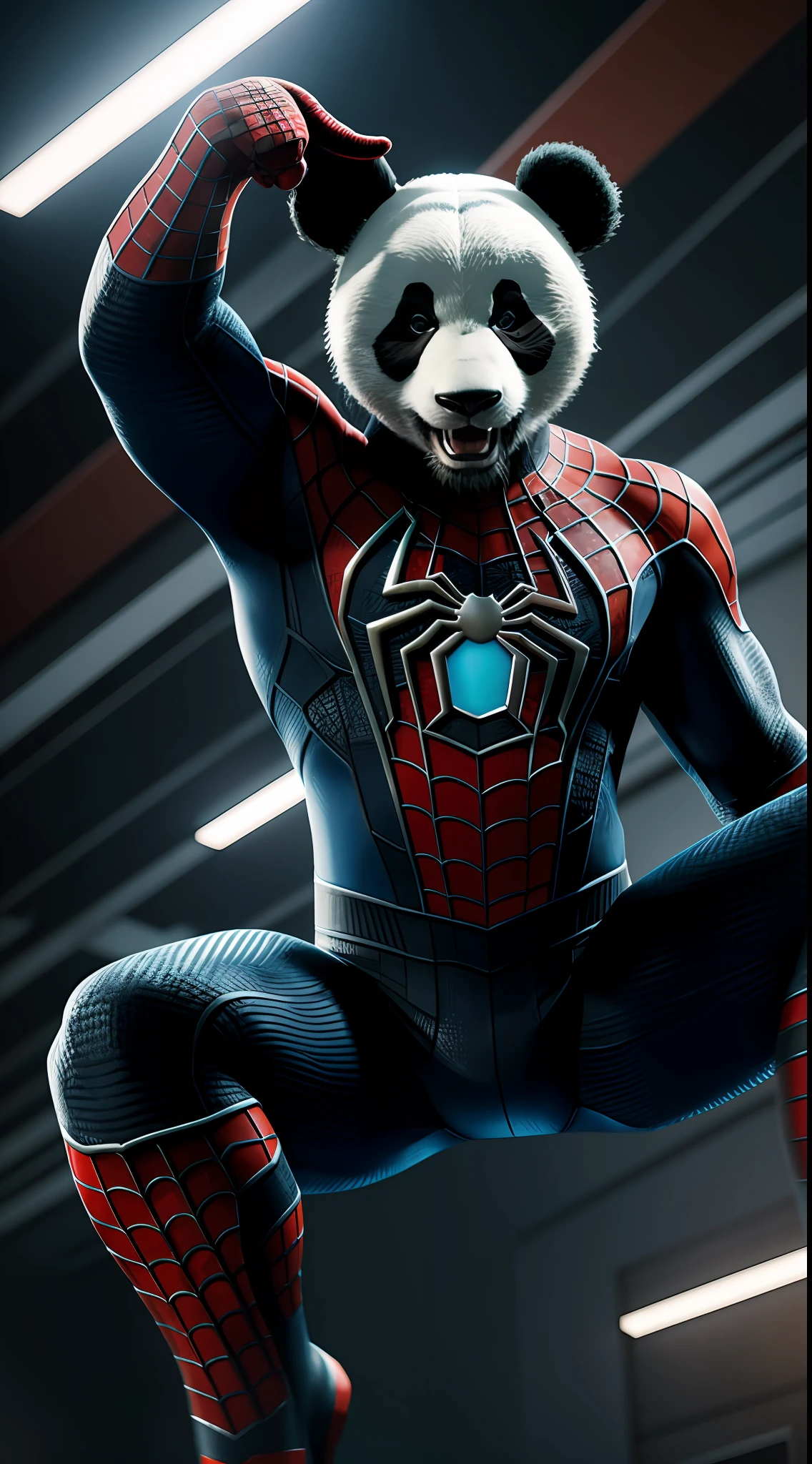 panda spiderman, octane render, unreal engine, highly detailed, intricate