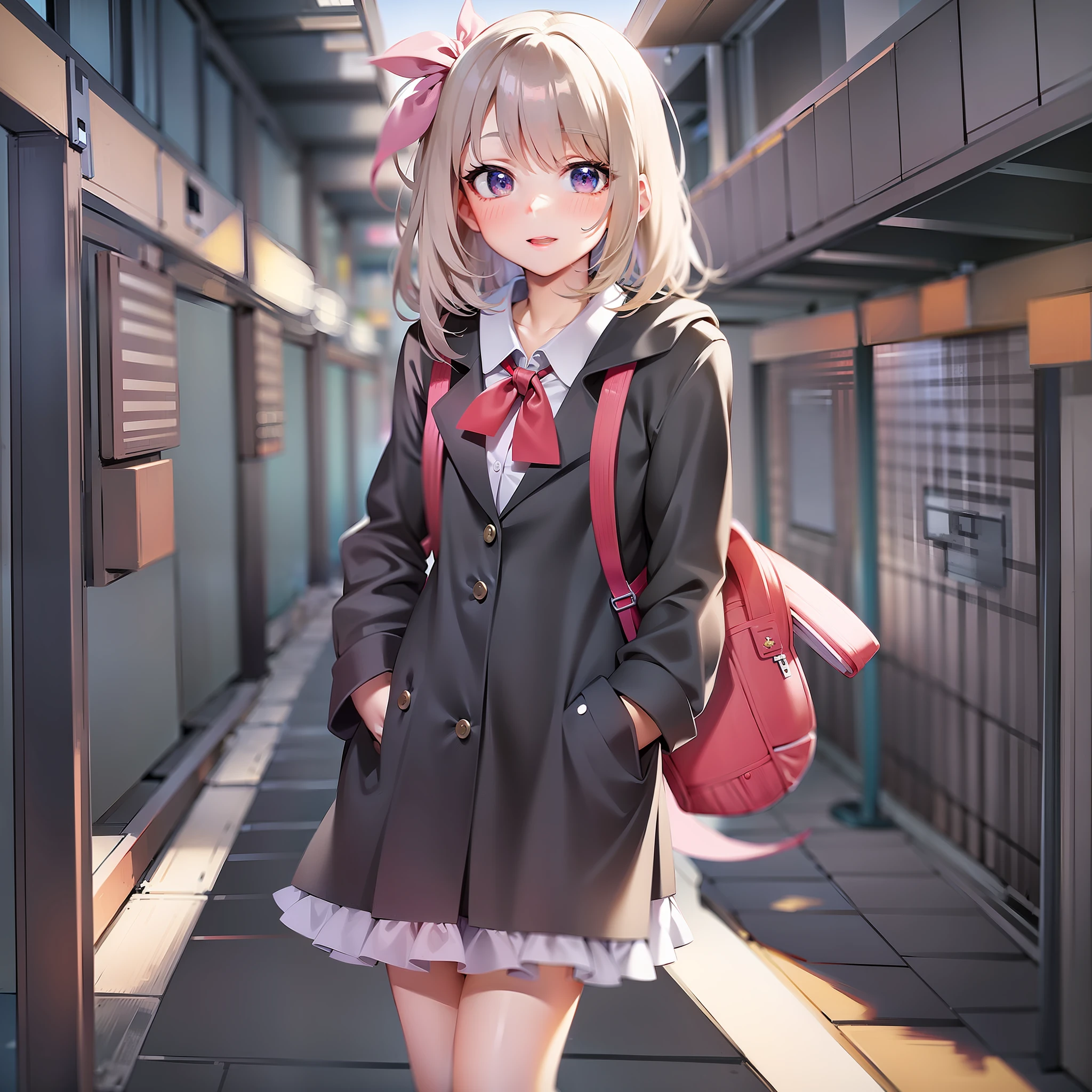 Anime style cute girl wearing JK costume on the way from school
