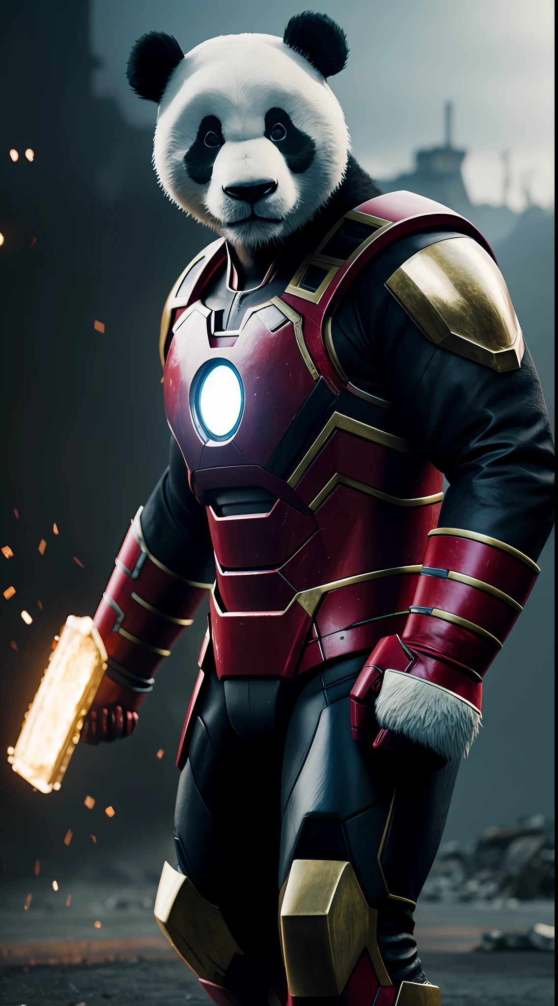 panda ironman, octane render, unreal engine, highly detailed, intricate