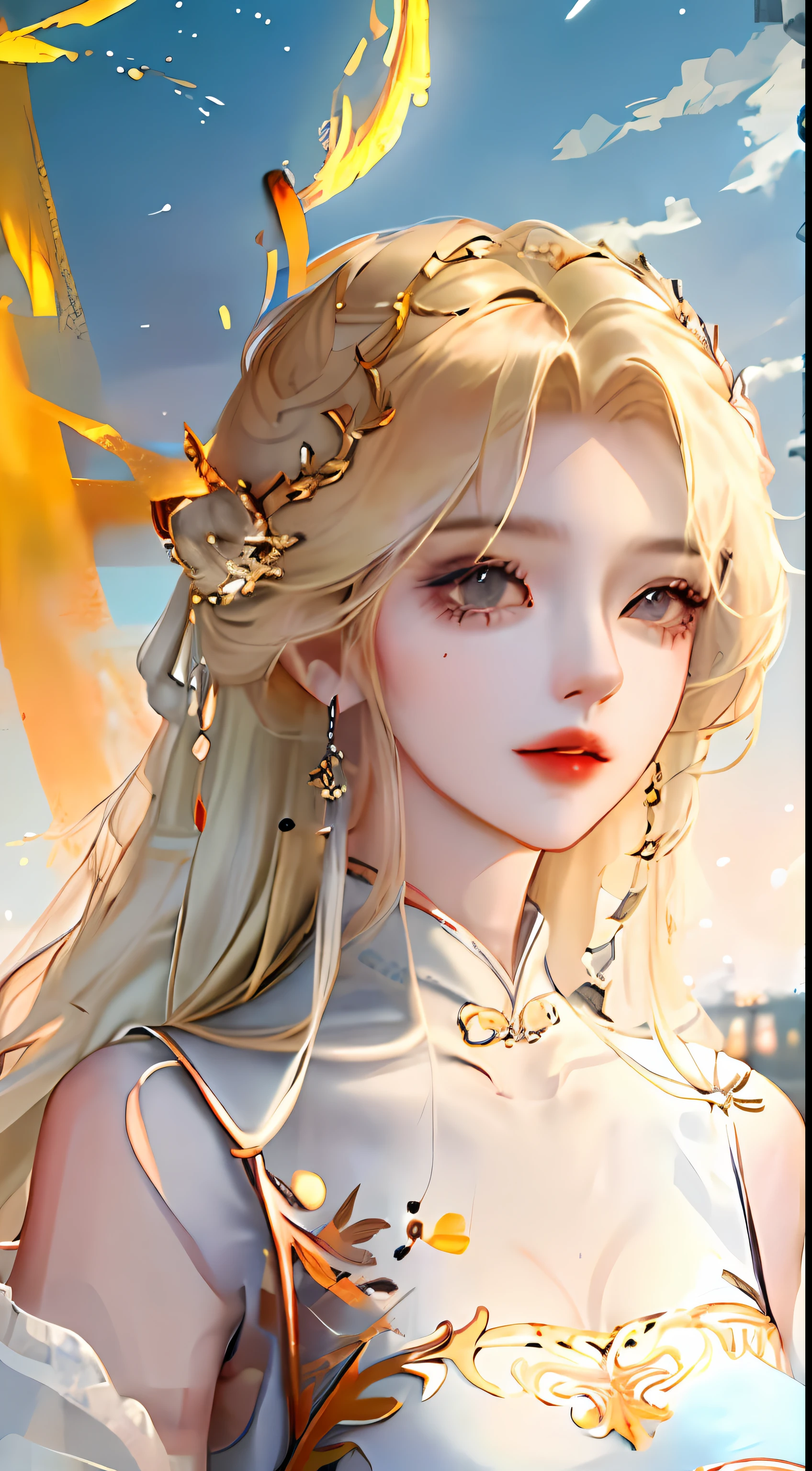 best qualtiy, tmasterpiece, A high resolution, 1girll, A woman holds a fan, Ancient Chinese battlefield background, Ancient folding fan,hair adornments, choker necklace, jewely, beauitful face, after sexing_Body, Tyndall effect, realisticlying, Dark Studio, edge lit, twotonelighting, (highdetailskin:1.2), 8K UHD, digital SLR camera, gentle illumination, high high quality, Volumetriclighting, Frankness, photore, A high resolution, 4K, 8K, Bokeh, Ancient metal spears, Embroidered phoenix on the chest,Bare arms,Short wrist guards,stocklings,arma,Purple attire,full bodyesbian,Faraway view,Present a picture of a long-range pose, Full body like,bazaars,the street,Skysky,Ancient architectural background