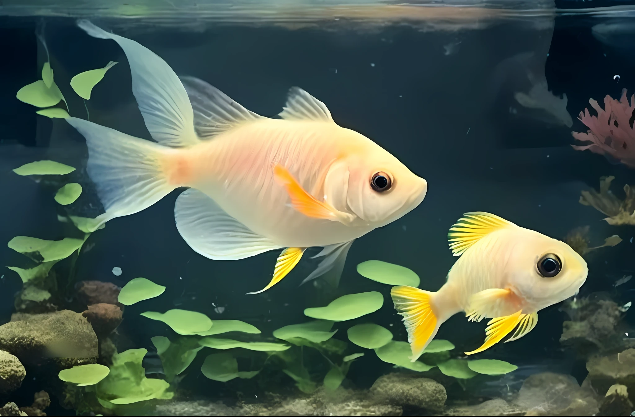 White goldfish swimming in an aquarium