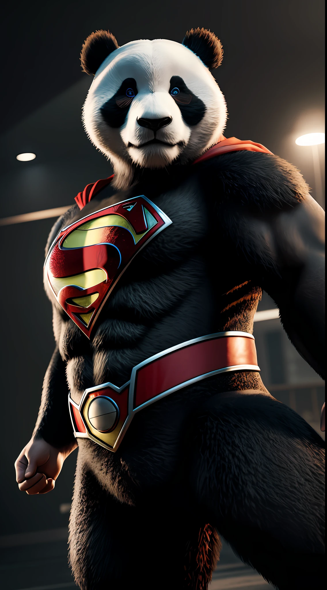 panda superman, octane render, unreal engine, highly detailed, intricate