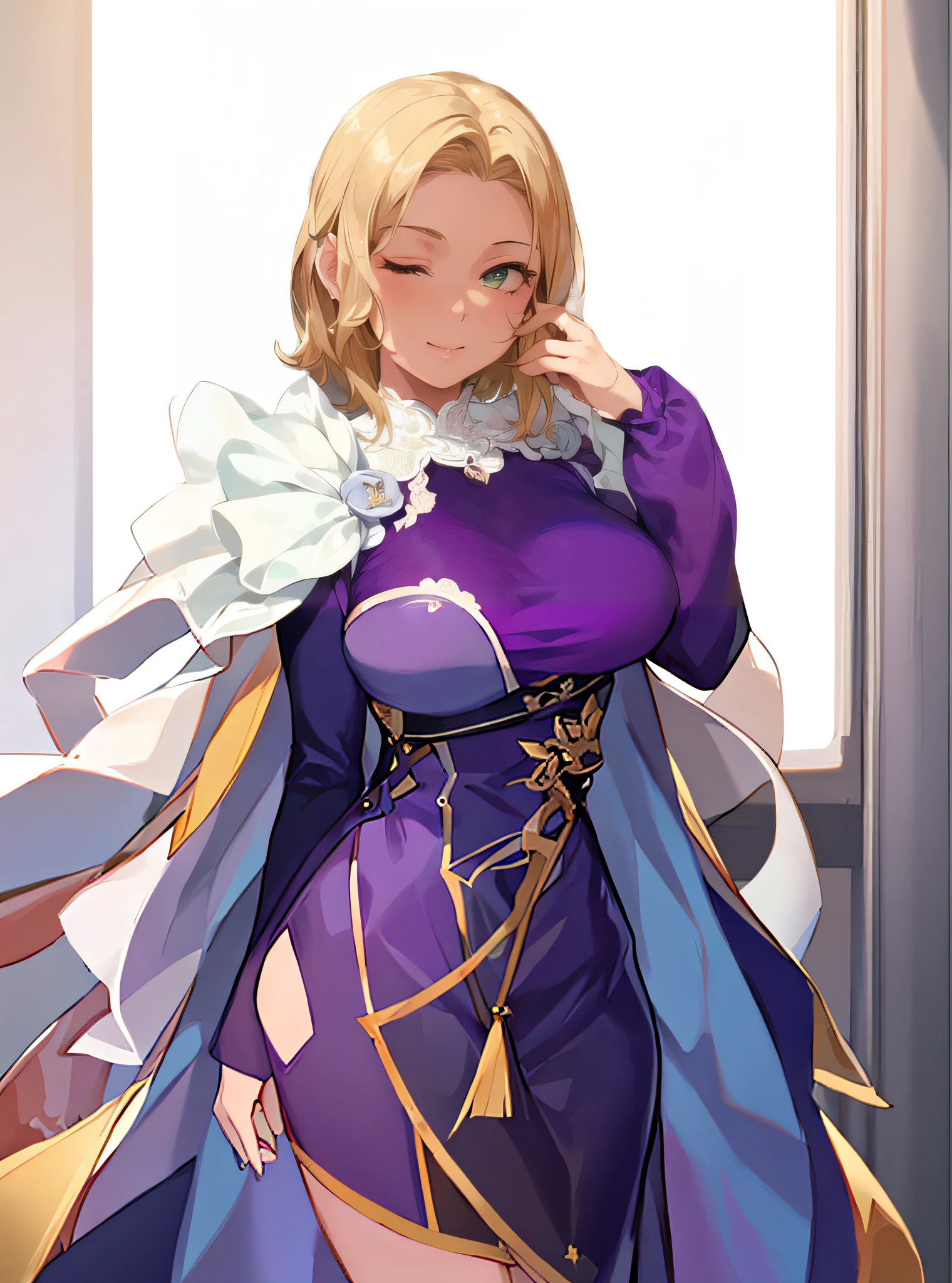 Anime girl in purple dress with white collar and white bow, guweiz, Ayaka Genshin Impact, Lori, Rin, Artorian Pendragon, from the azur lane videogame, guweiz on pixiv artstation, hanayamata, artwork in the style of guweiz, Official art, loli in dress, made with anime painter studio